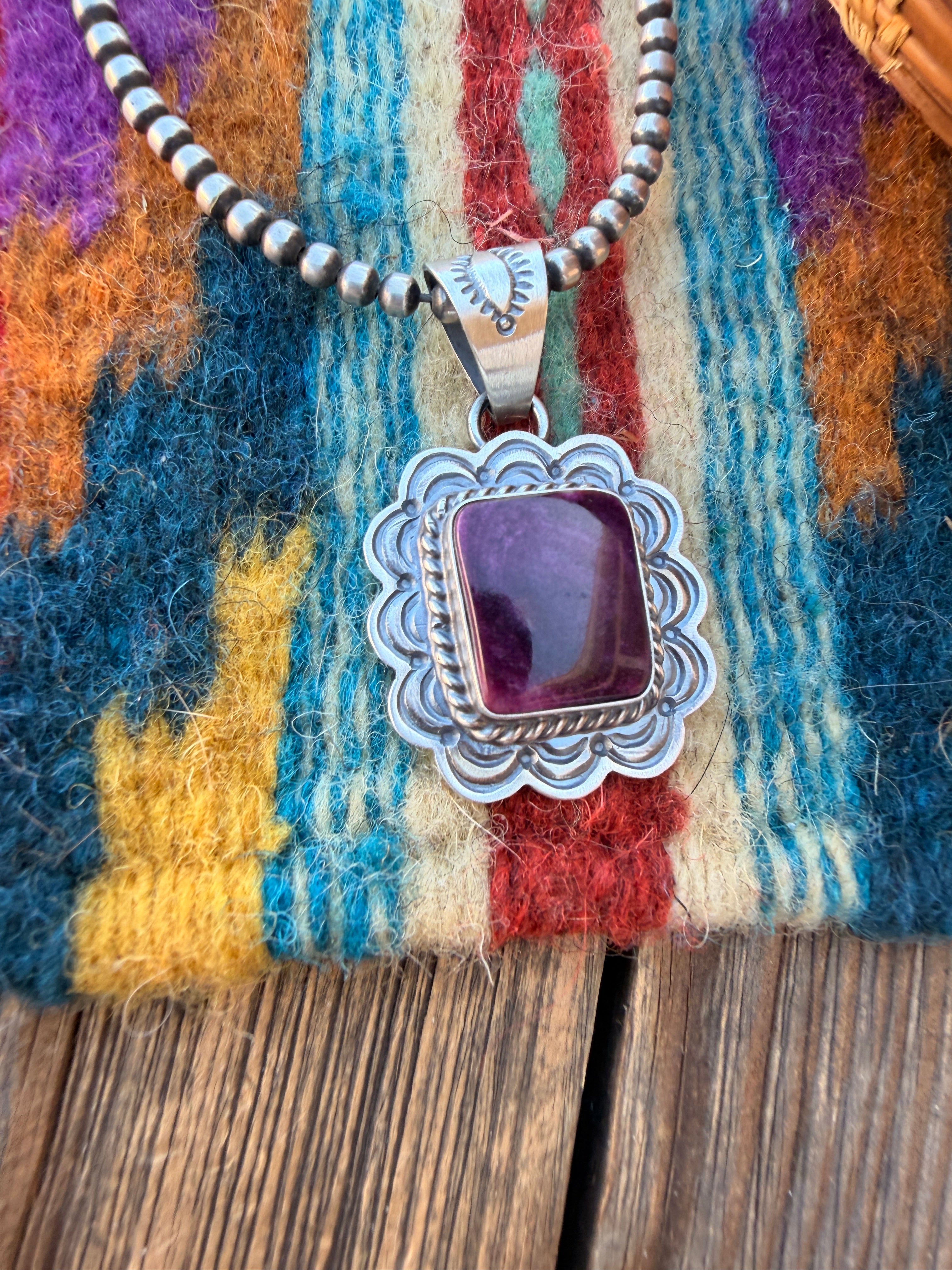 Handcrafted Sterling Silver & Purple Spiny Pendant by Patrick Skeets