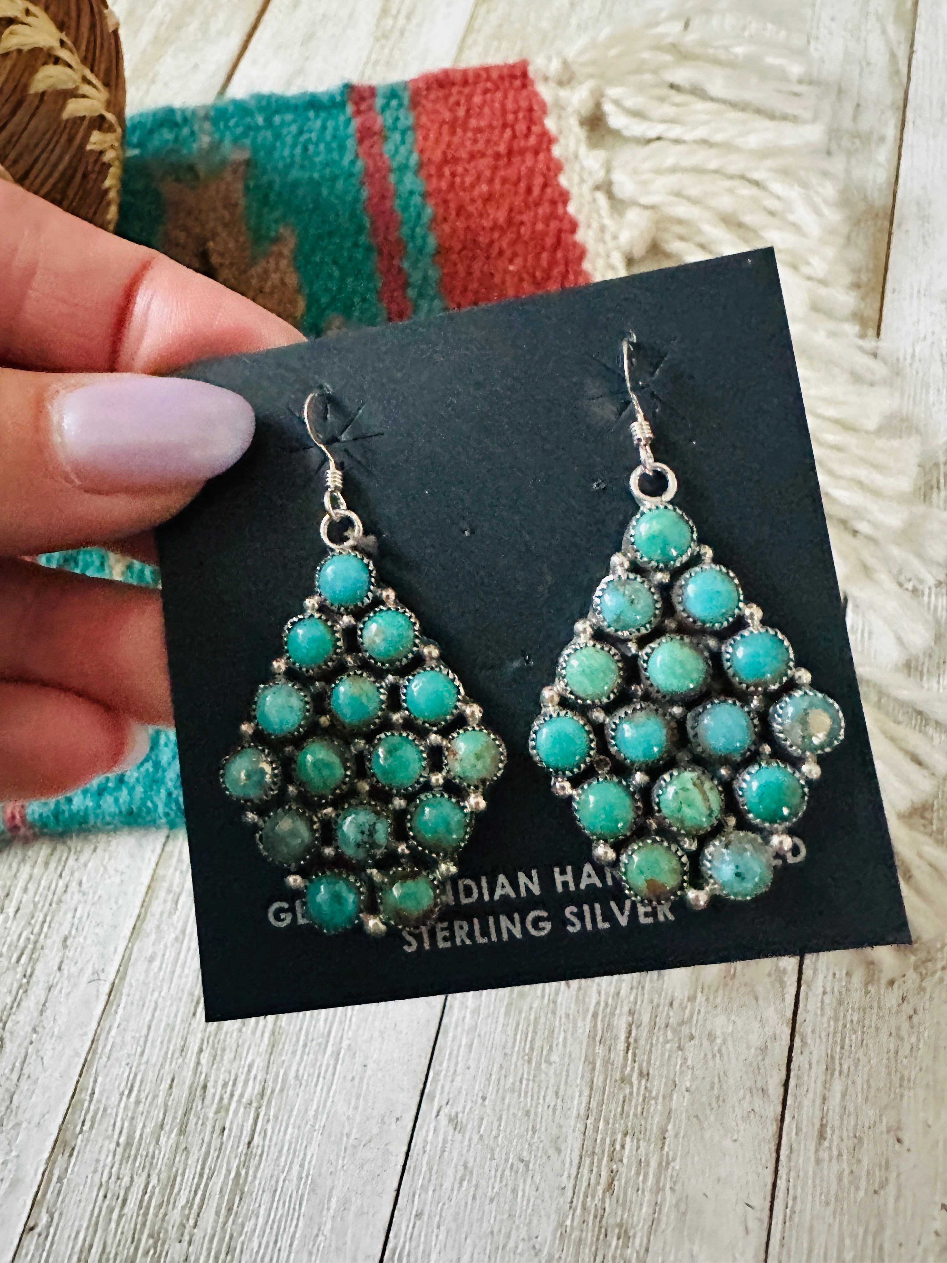 Handcrafted Sterling Silver & Turquoise Cluster Dangle Earrings by A. Spencer