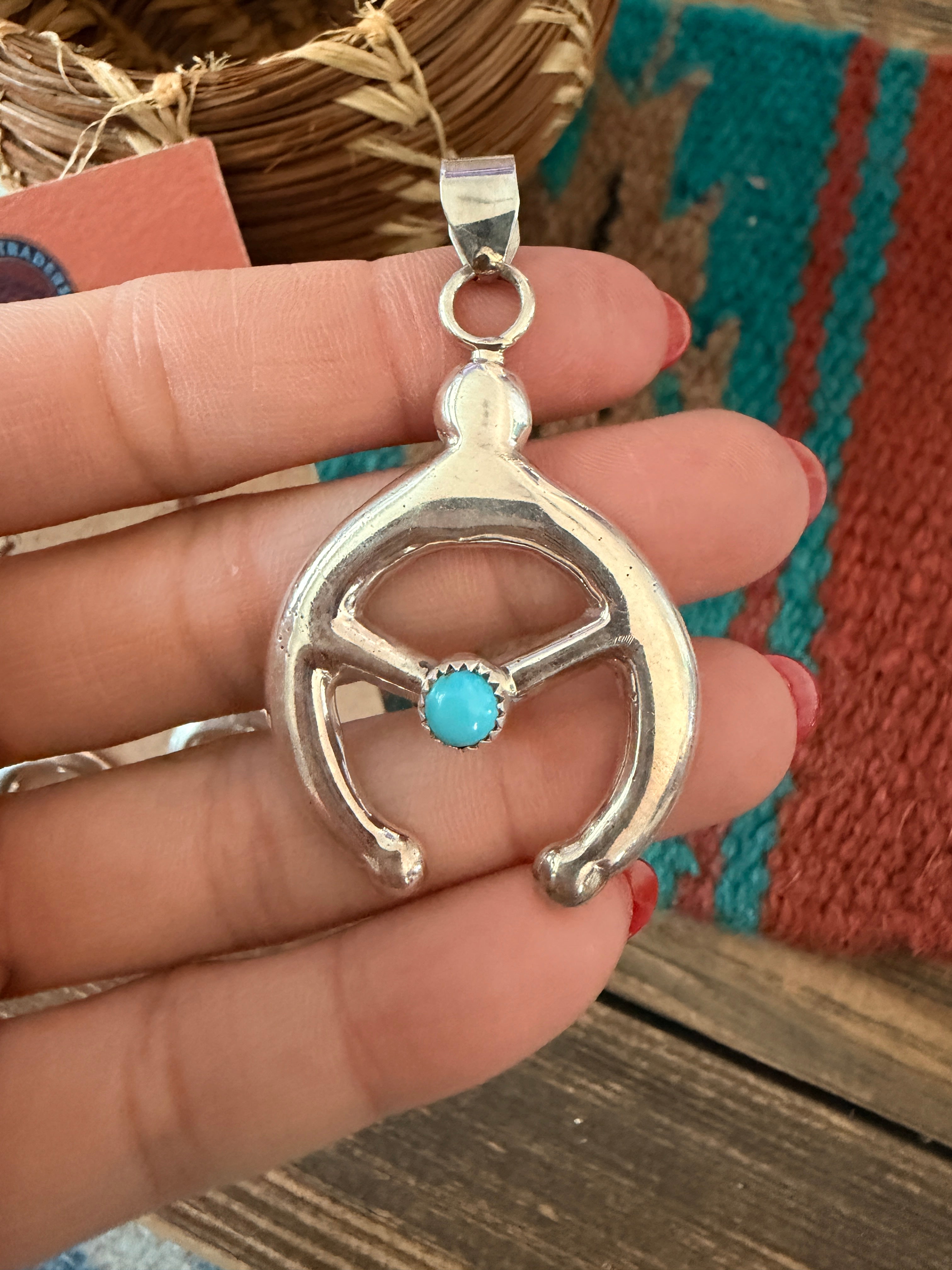 Handcrafted Turquoise & Sterling Silver Naja Earring and Pendant Set
