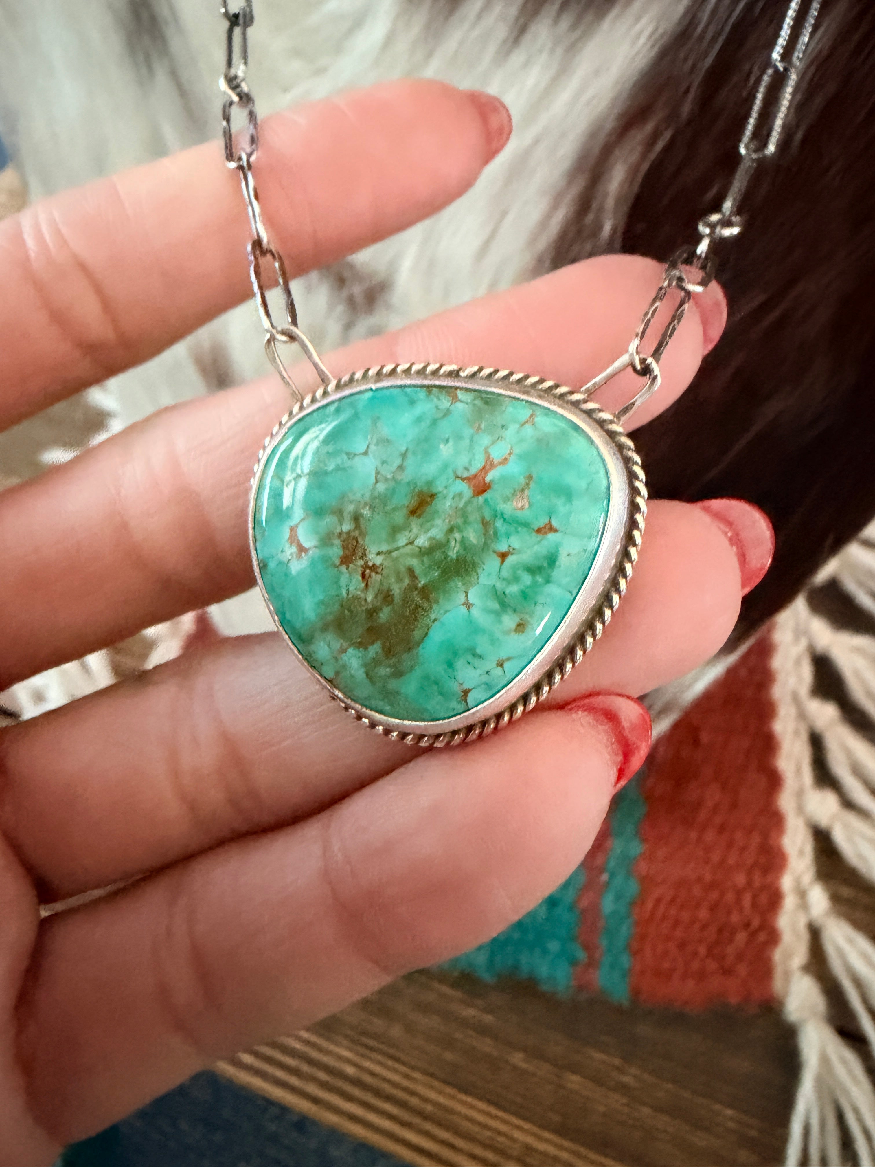 Handmade Sterling Silver & Tyrone Turquoise Necklace
