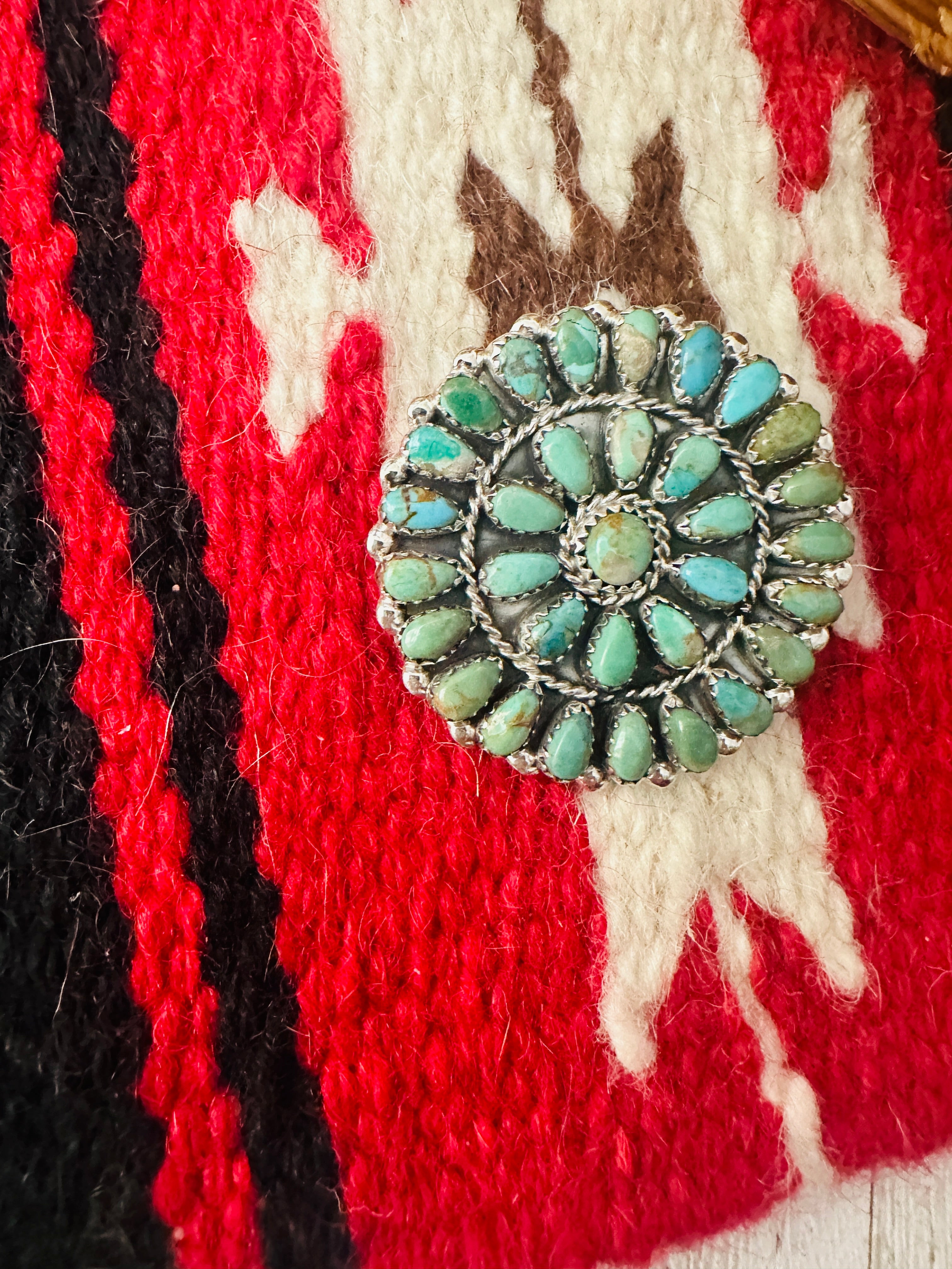 Navajo Turquoise & Sterling Silver Cluster Brooch