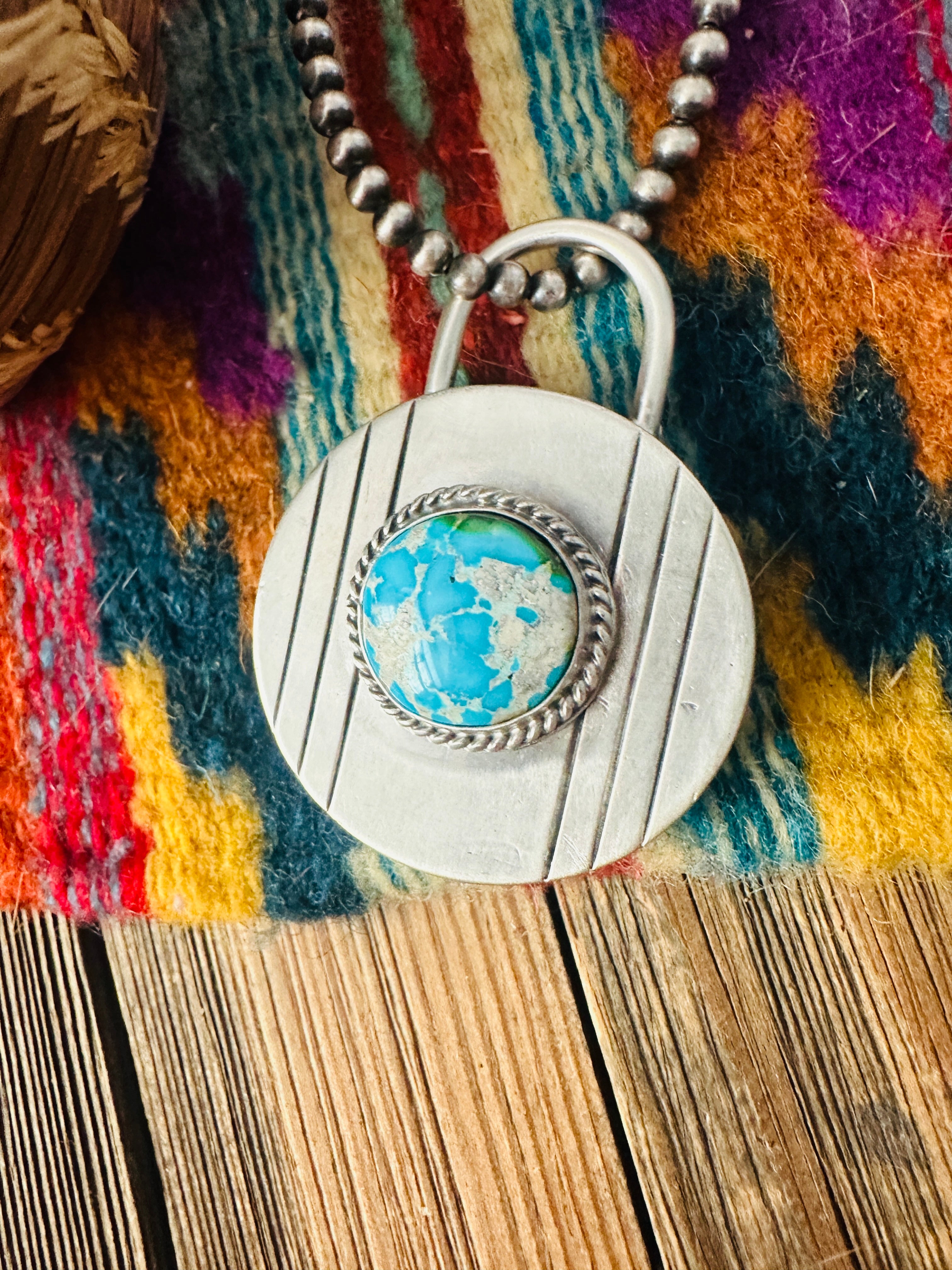 Handcrafted Turquoise & Sterling Silver Locket Style Pendant by Charles Johnson