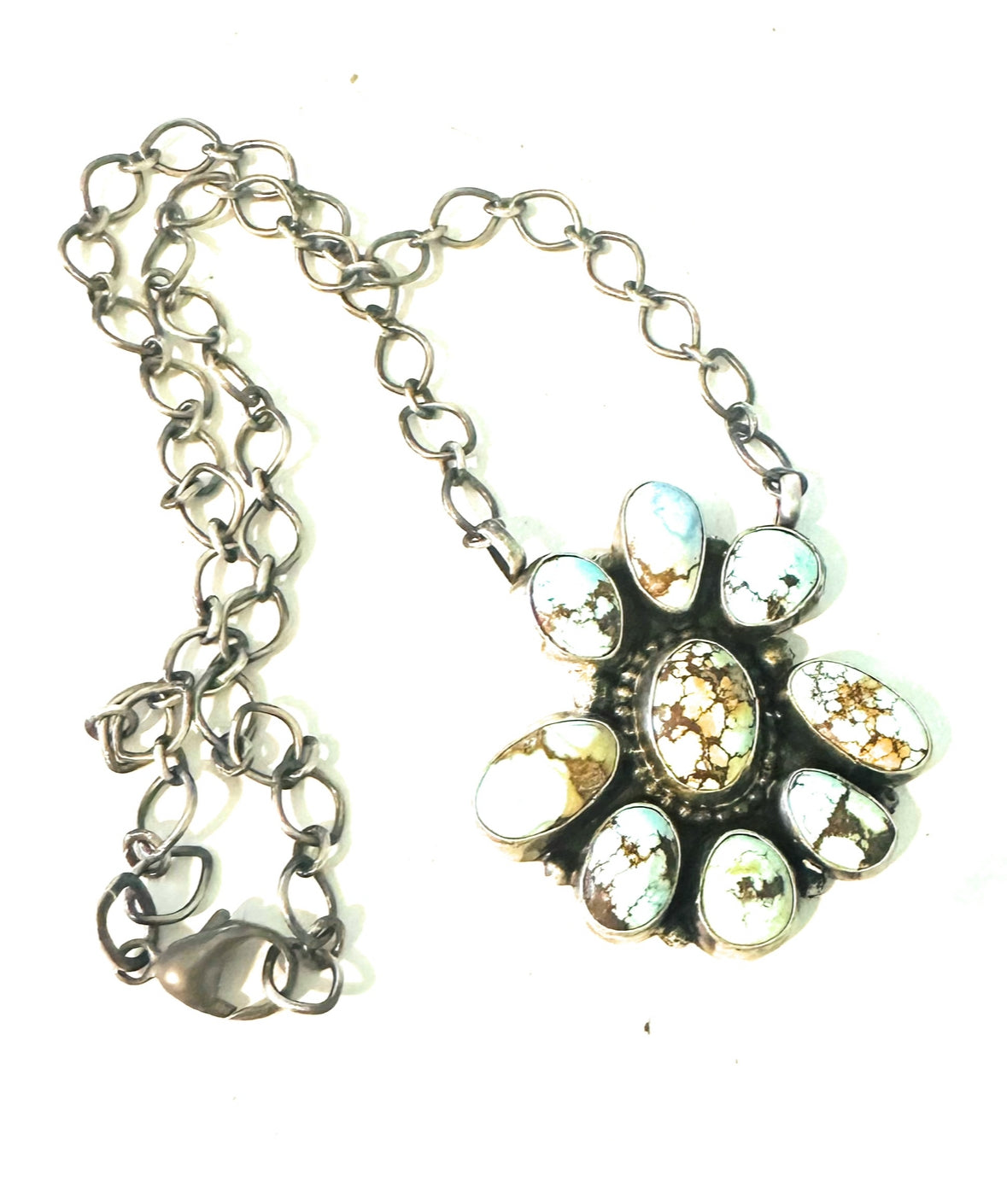 Turquoise snakeskin agate cluster sterling silver 2024 necklace