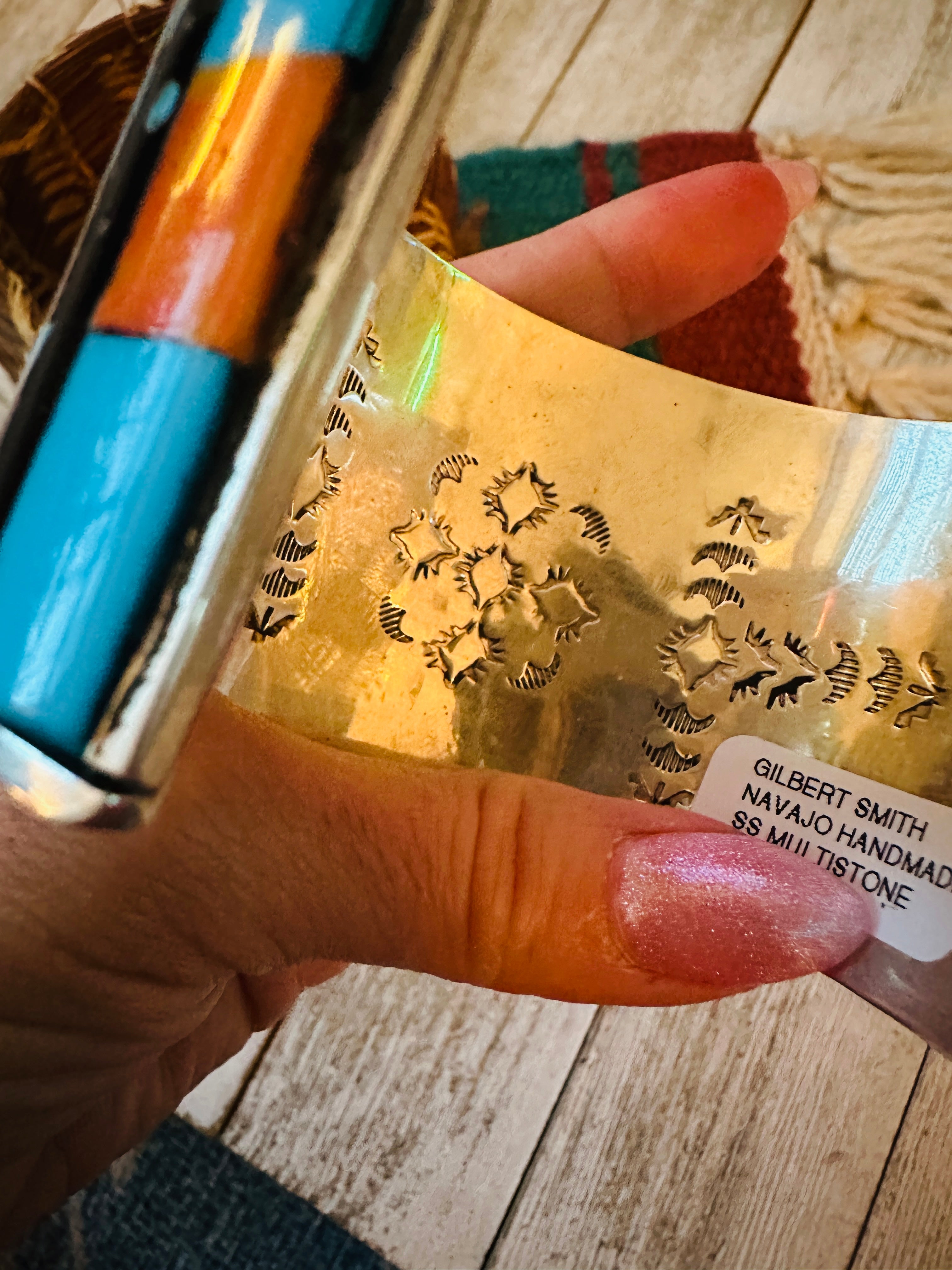 Handcrafted Multi Stone & Sterling Silver Inlay Cuff Bracelet by Gilbert Smith