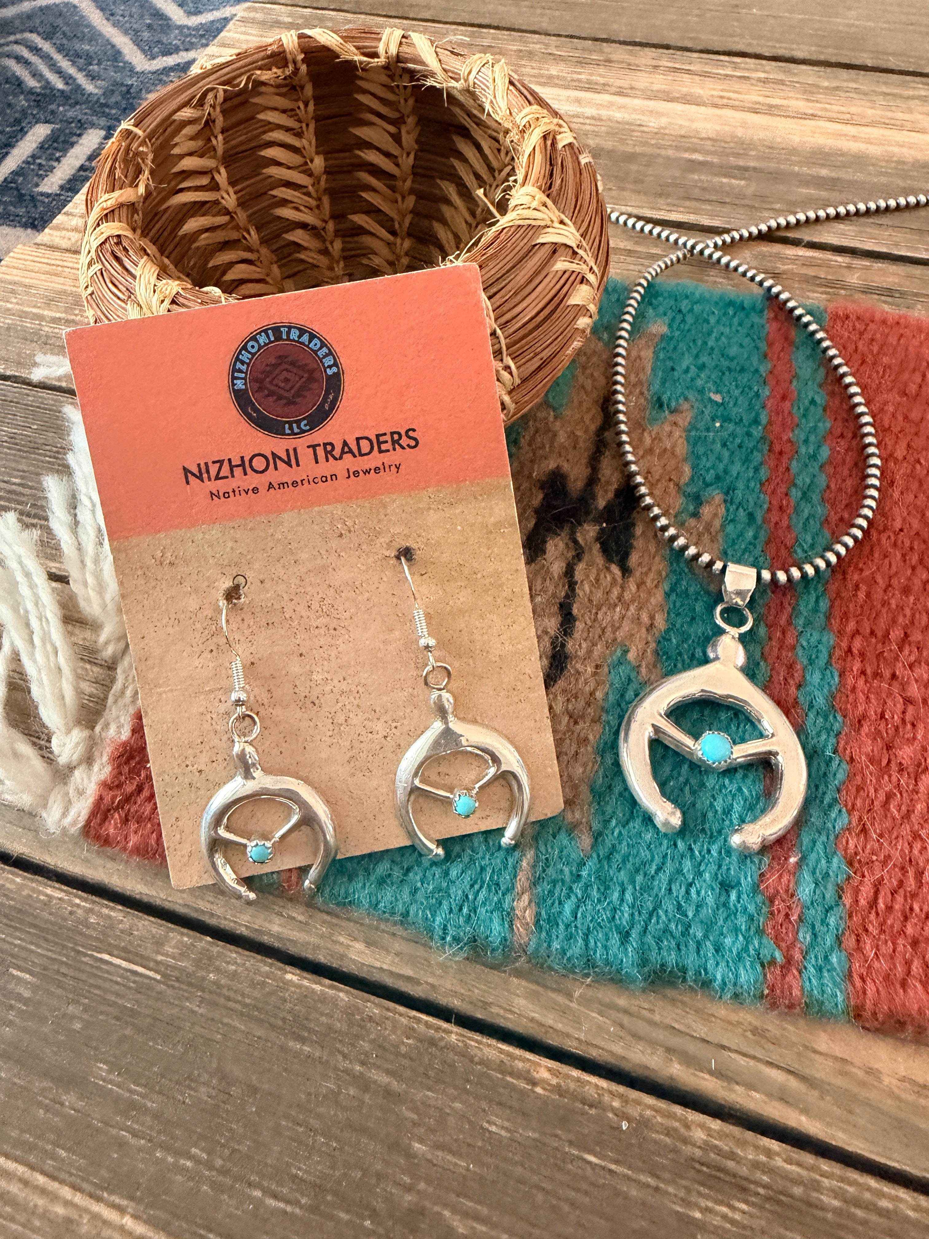 Handcrafted Turquoise & Sterling Silver Naja Earring and Pendant Set