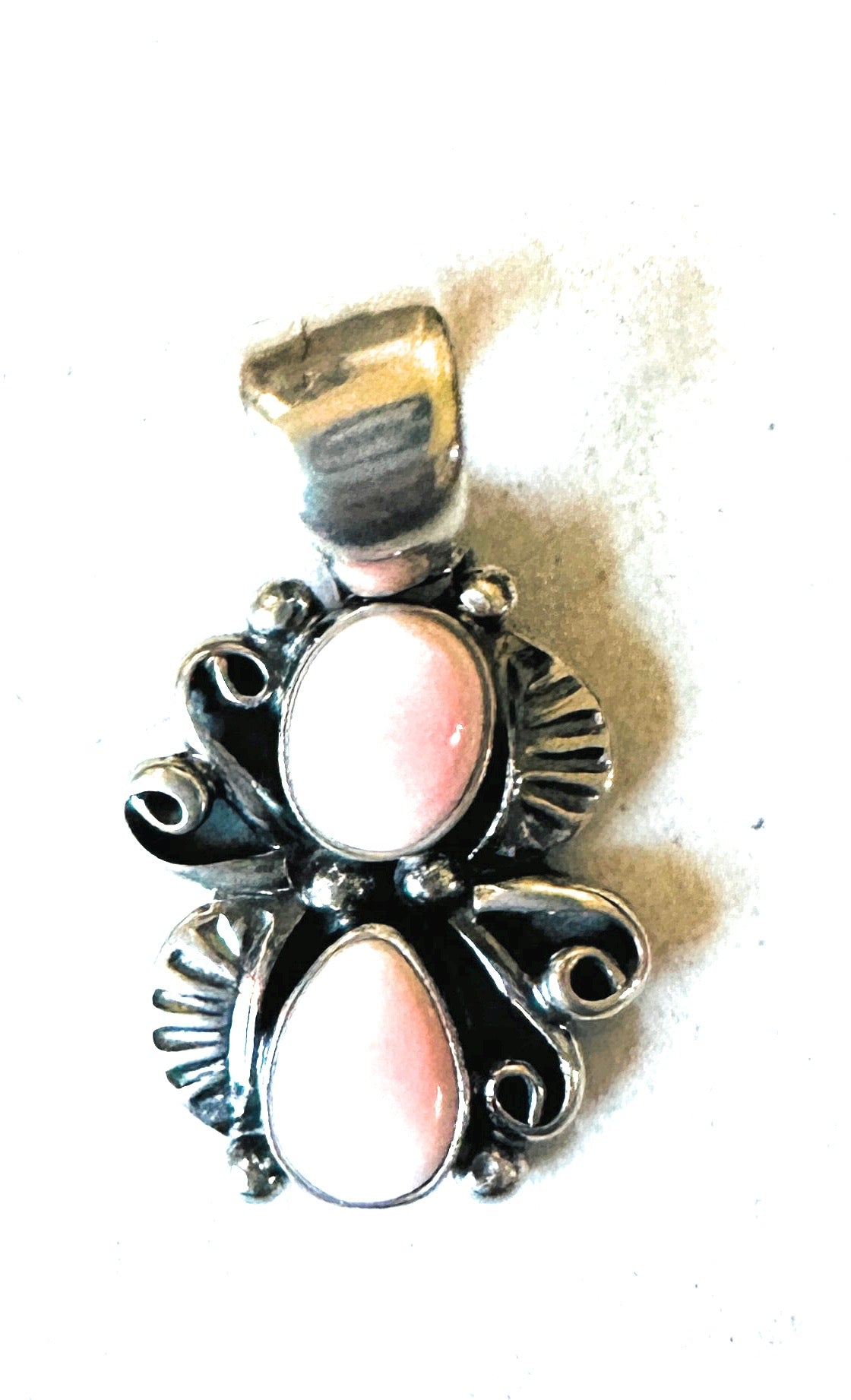 Navajo Queen Pink Conch Shell & Sterling Silver Two-Stone Pendant