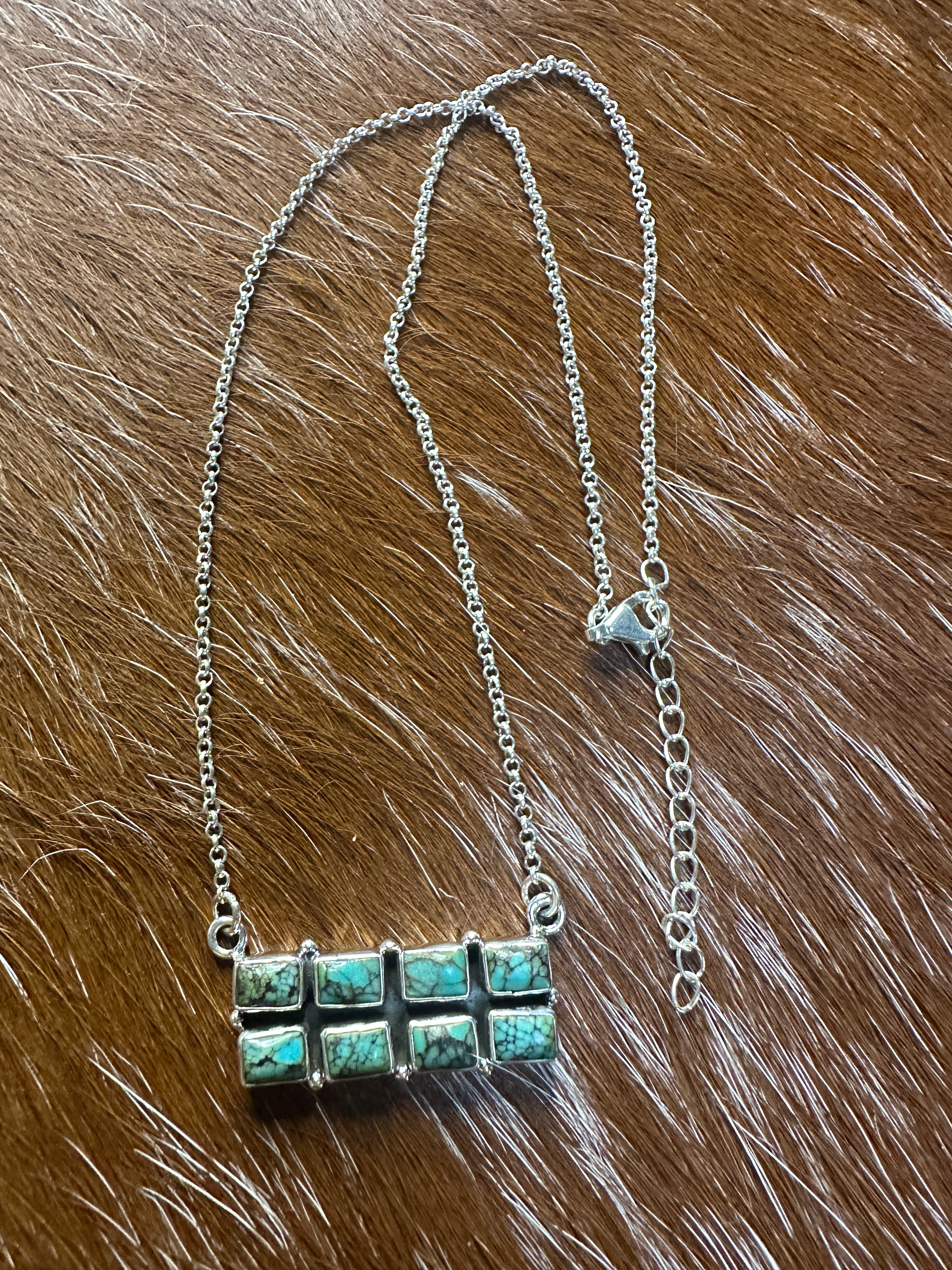 Handmade Sterling Silver Turquoise Bar Necklace