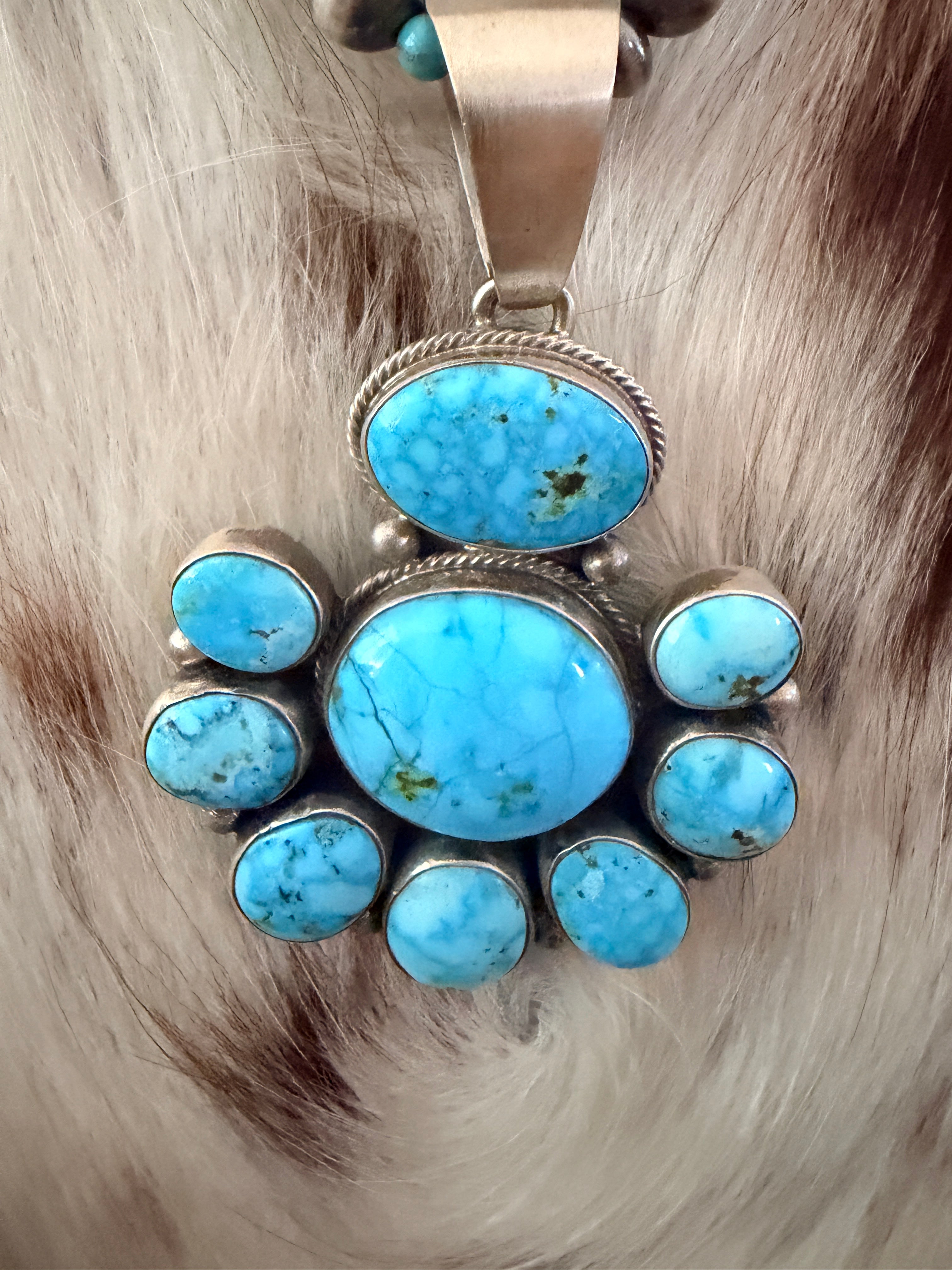 Handcrafted Turquoise & Sterling Silver Cluster Beaded Necklace