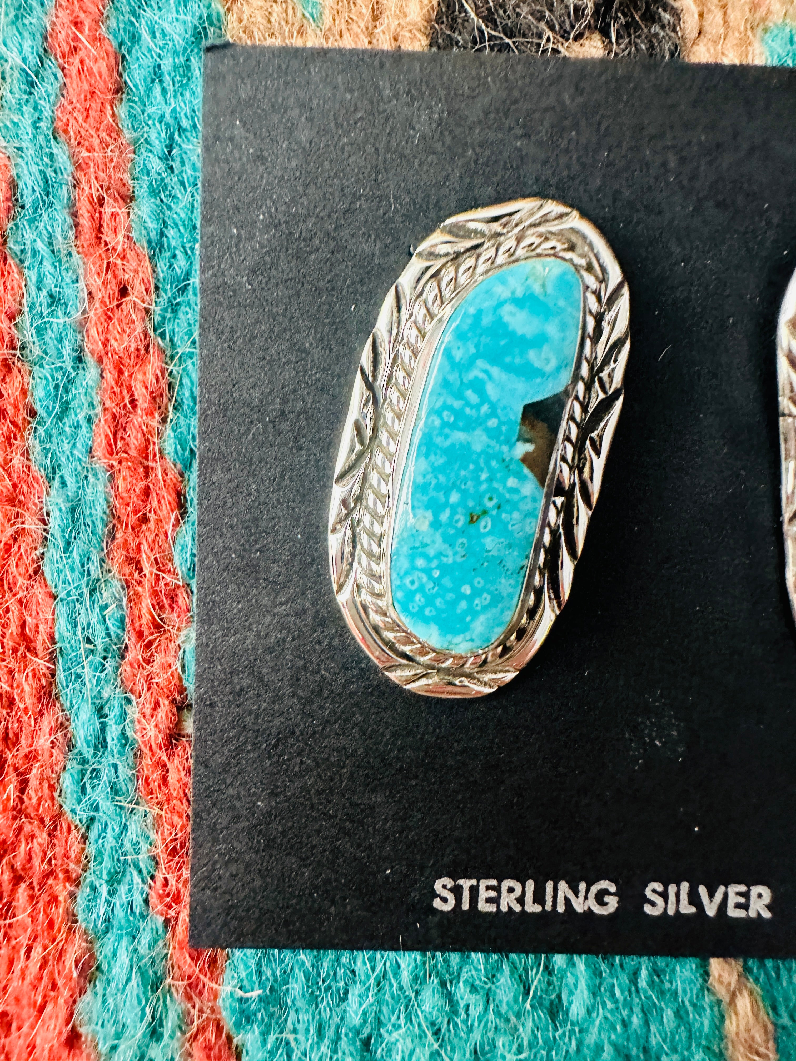 Navajo Turquoise & Sterling Silver Post Earrings Signed