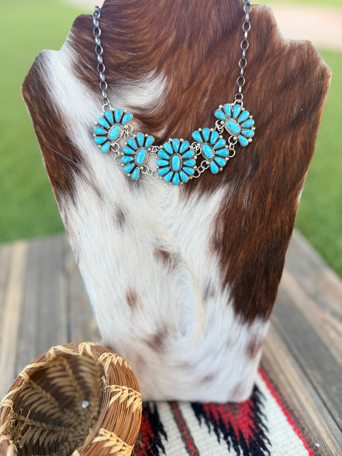 Handcrafted Turquoise & Sterling Silver Cluster Necklace by Alicia Wilson