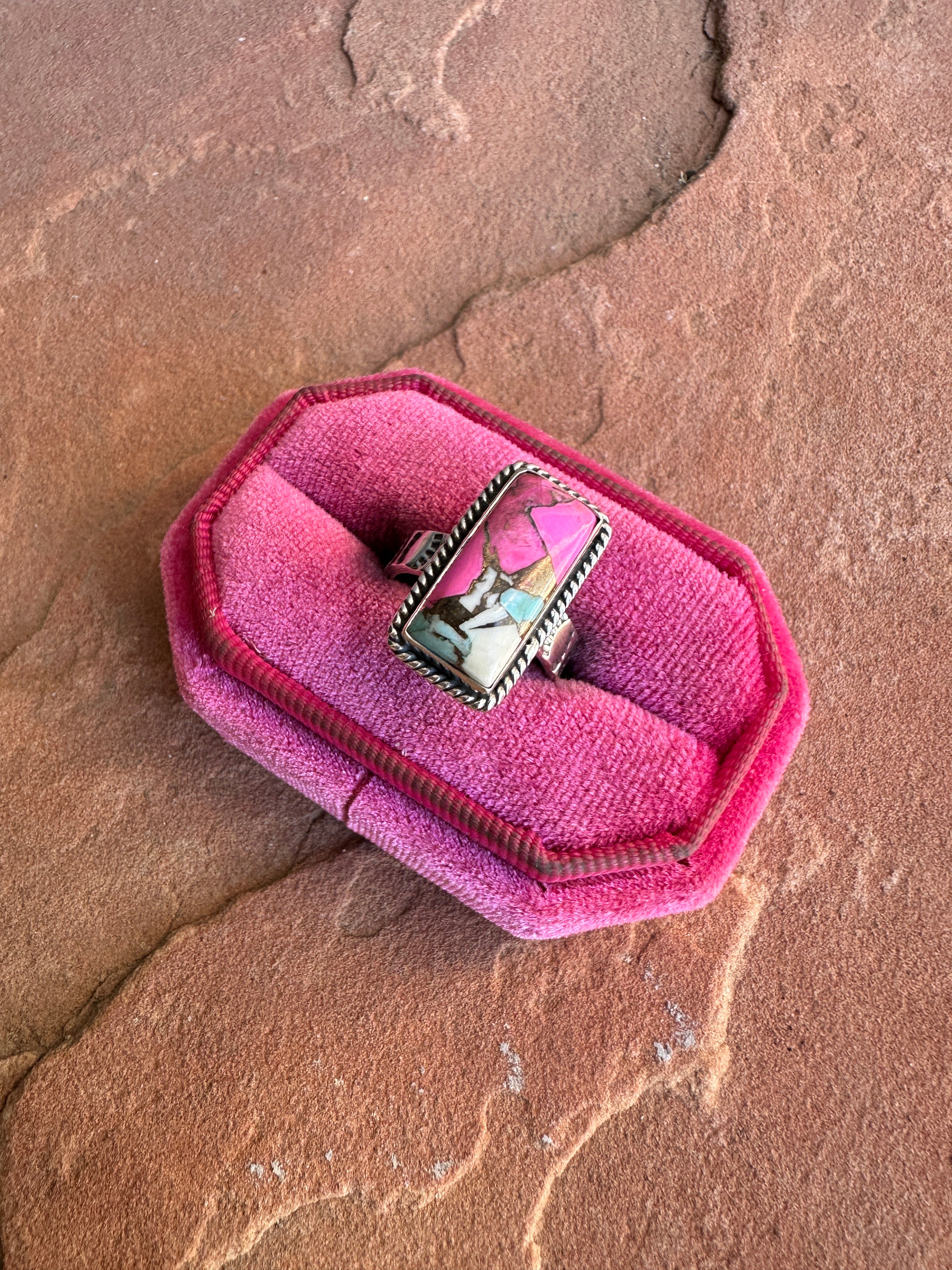 Handmade Cotton Candy Sterling Adjustable Bar Ring