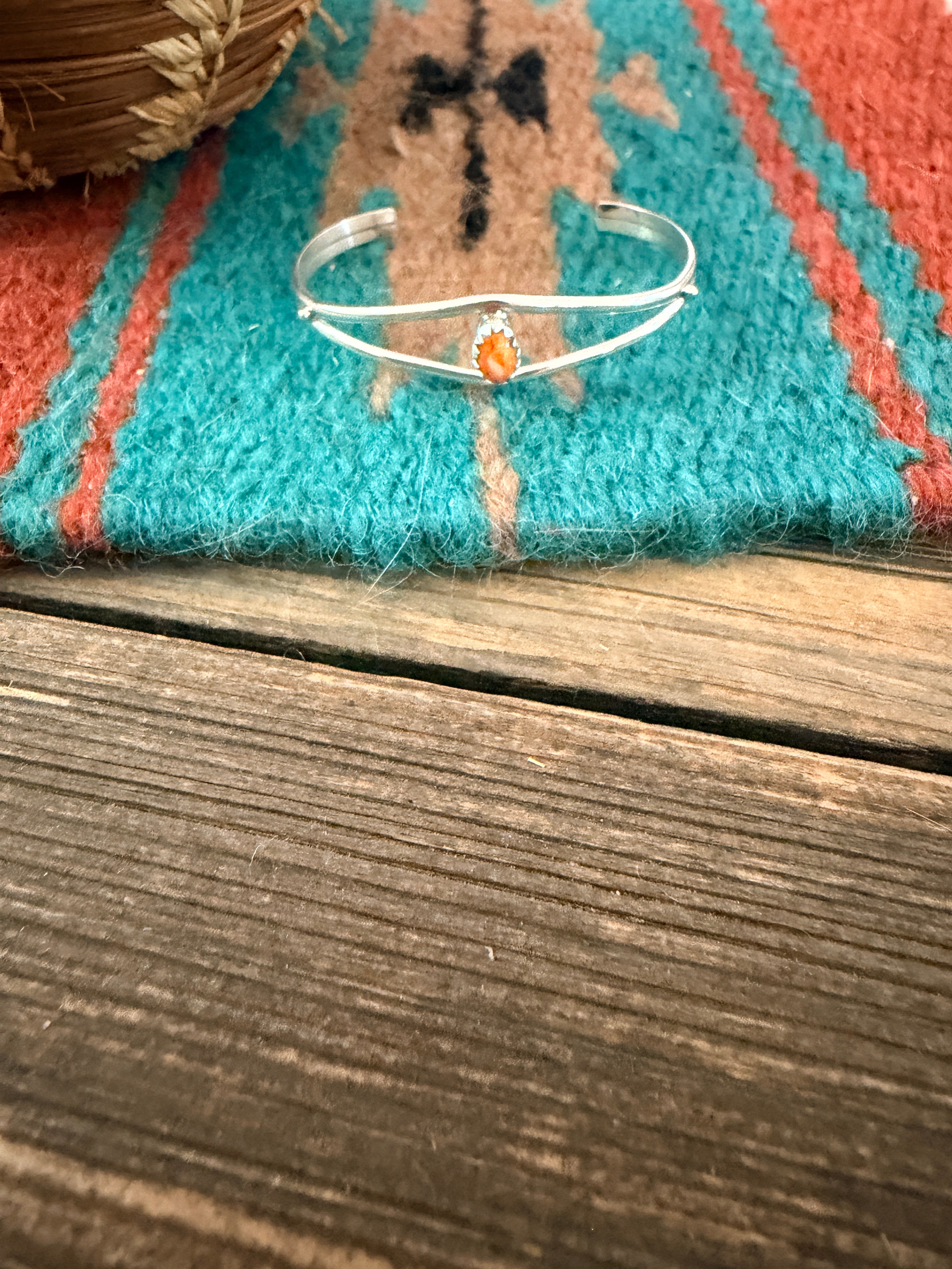Handcrafted Orange Spiny & Sterling Silver Baby Cuff Bracelet