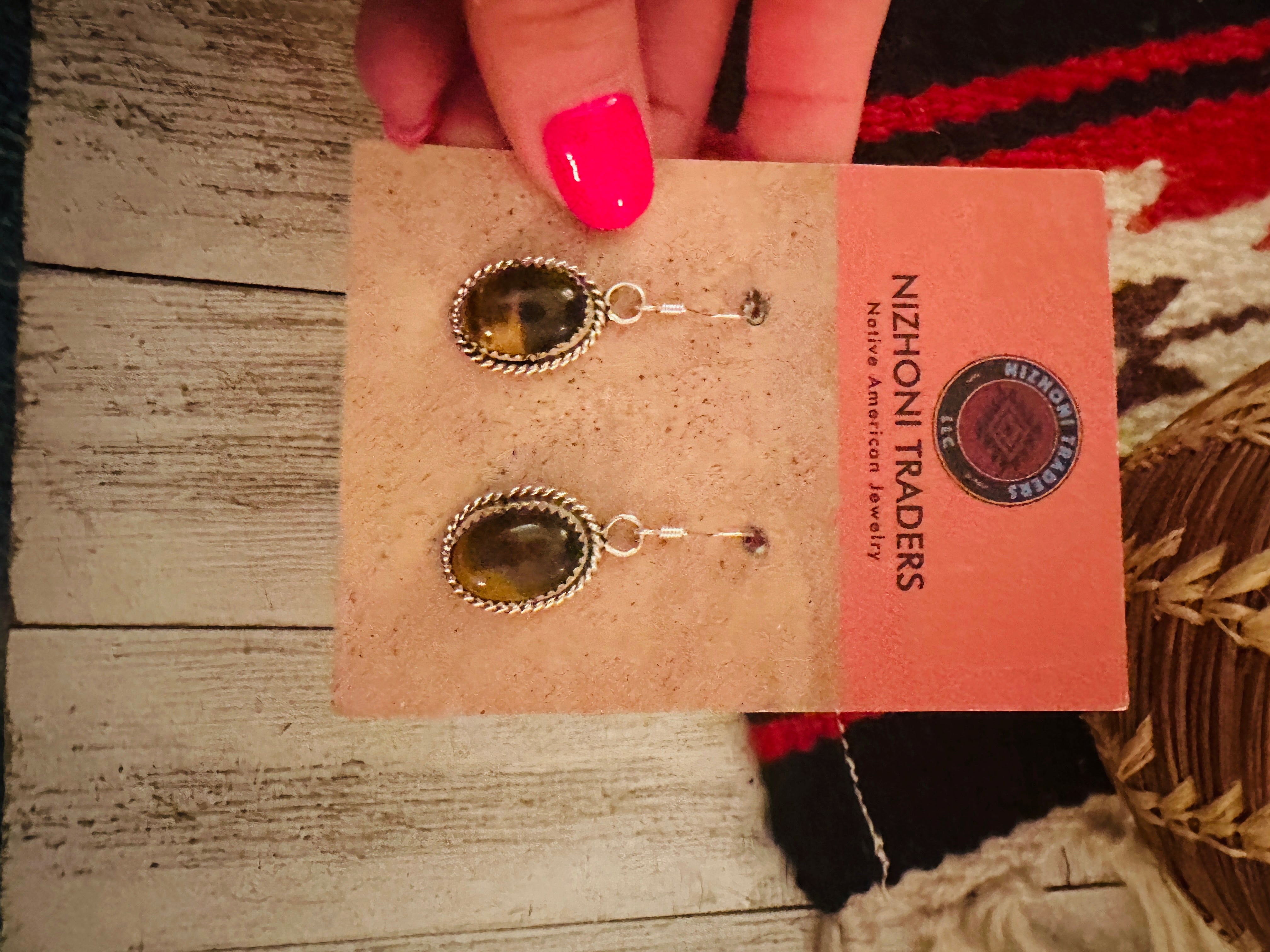 Navajo Sterling Silver & Tigers Eye Dangle Earrings