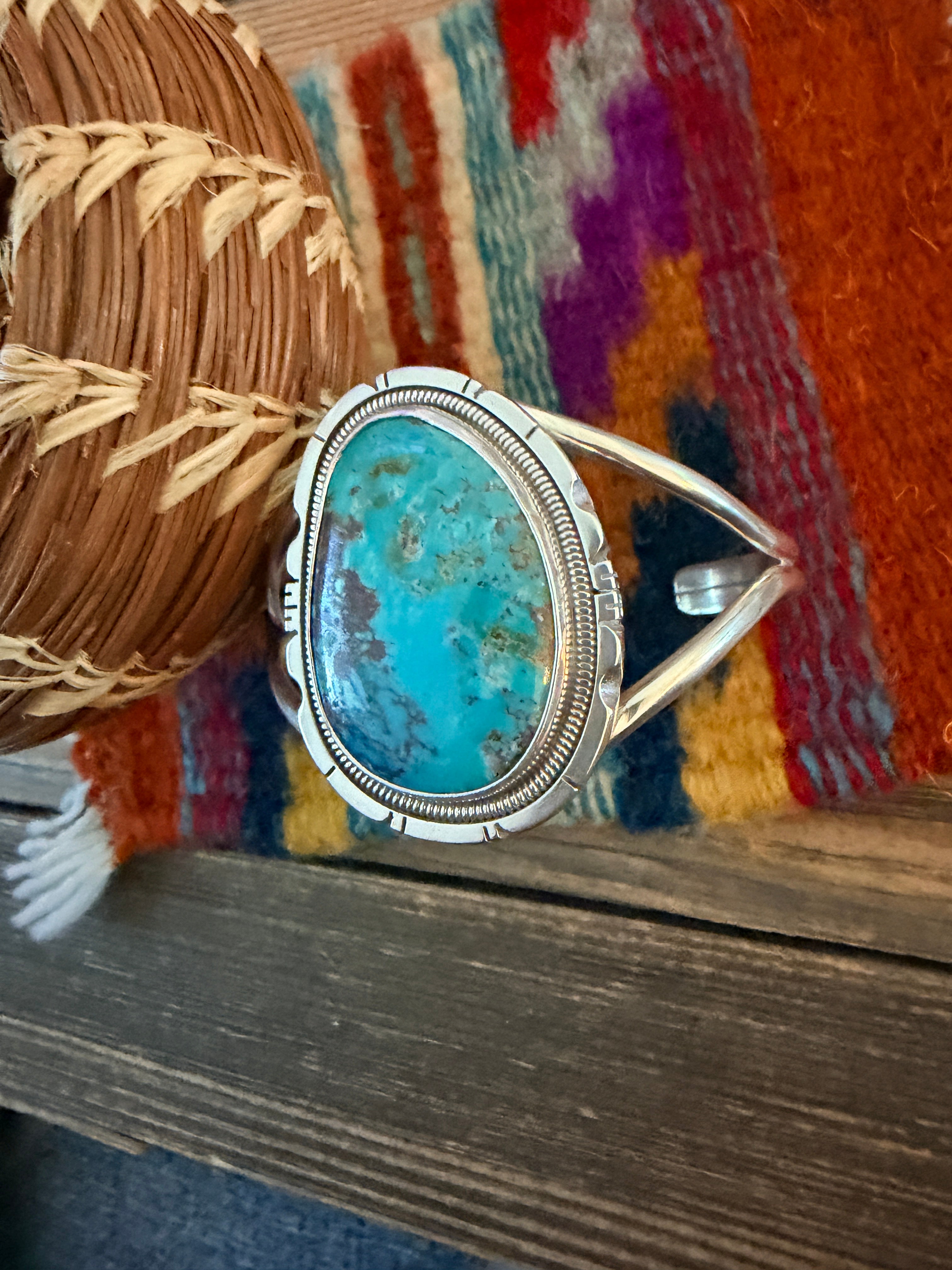 Handcrafted Sterling Silver & Turquoise Cuff Bracelet by Wydell Billie