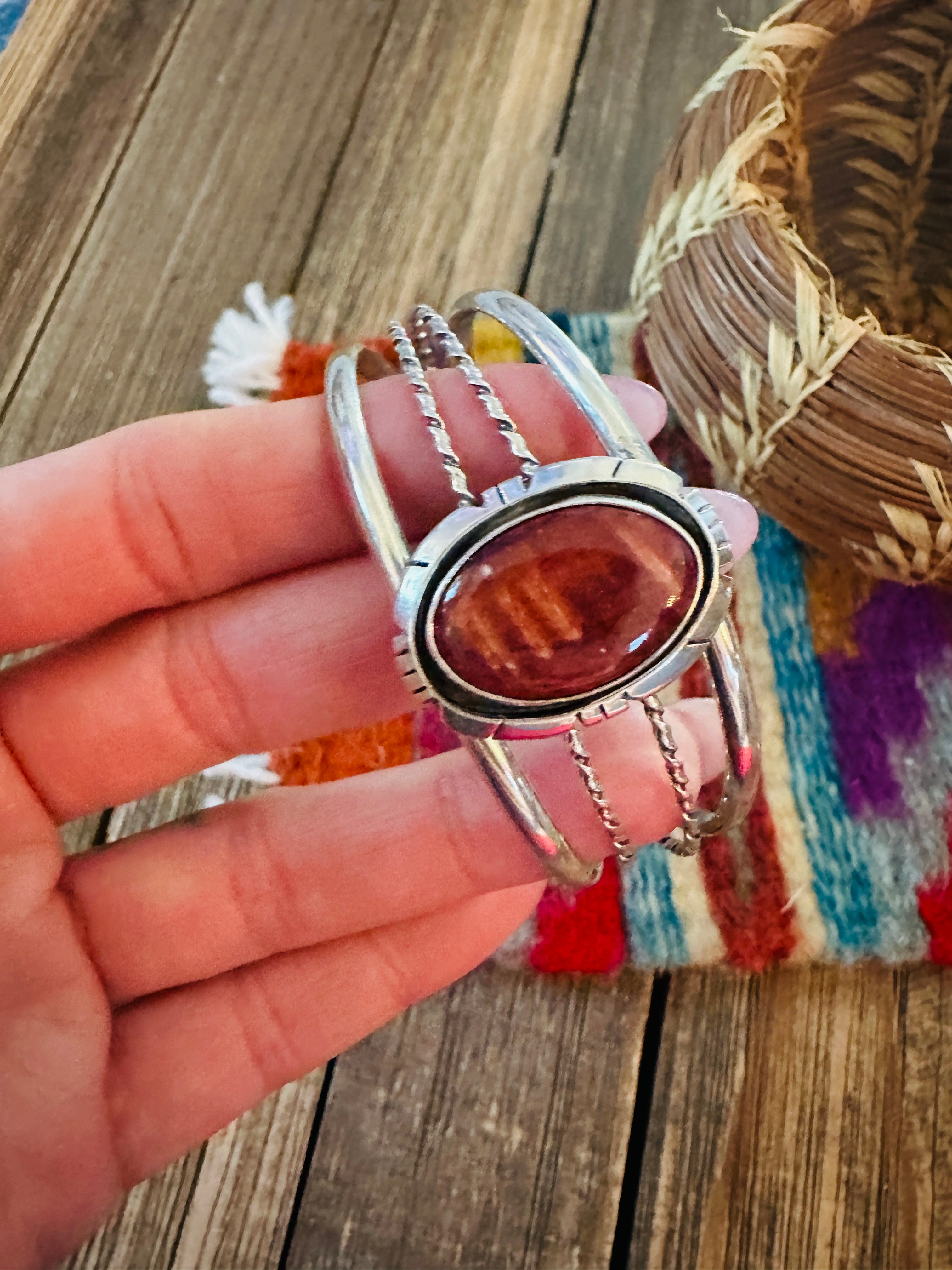 Handcrafted Sterling Silver & Spiny Oyster Cuff Bracelet