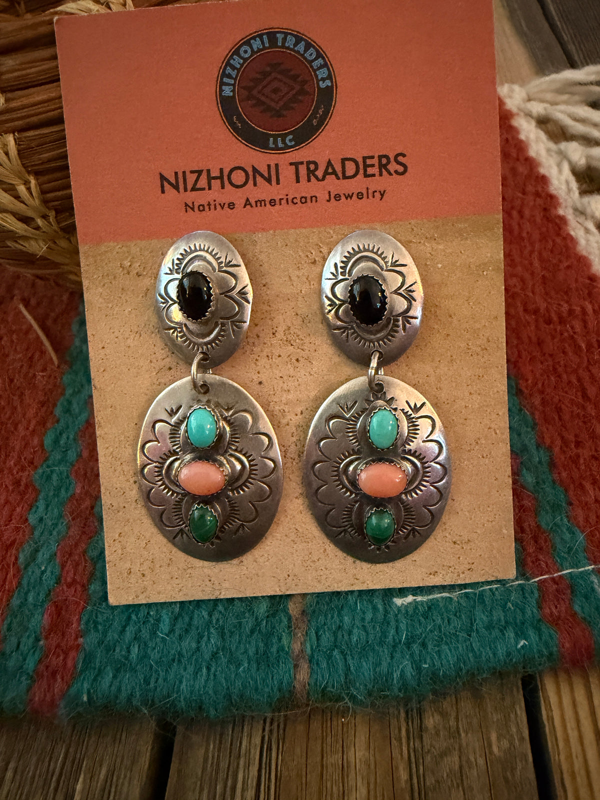 Old Pawn Handcrafted Sterling Silver & Multi Stone Dangle Earrings