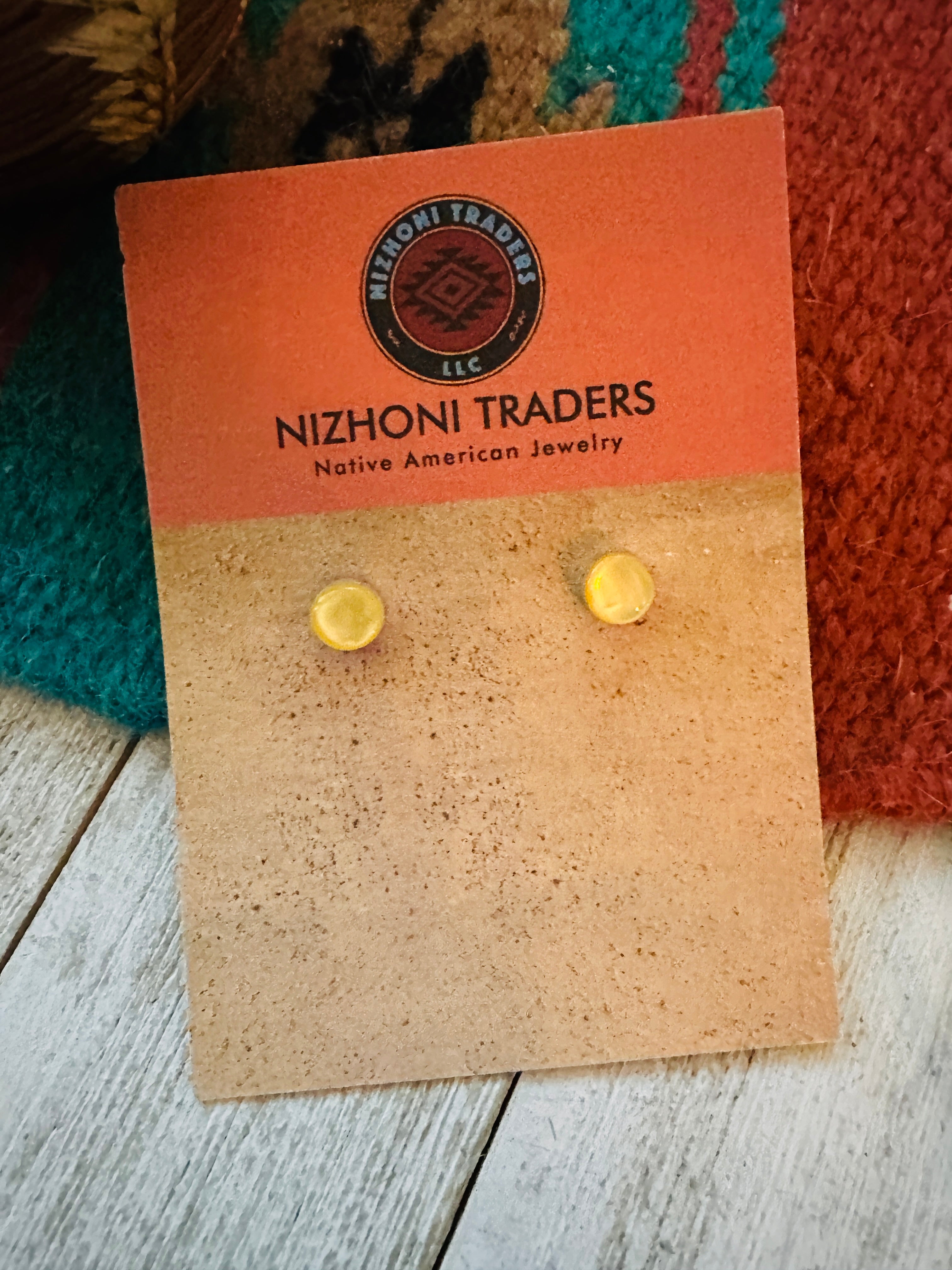 Navajo Yellow Mother of Pearl and Sterling Silver Stud Earrings