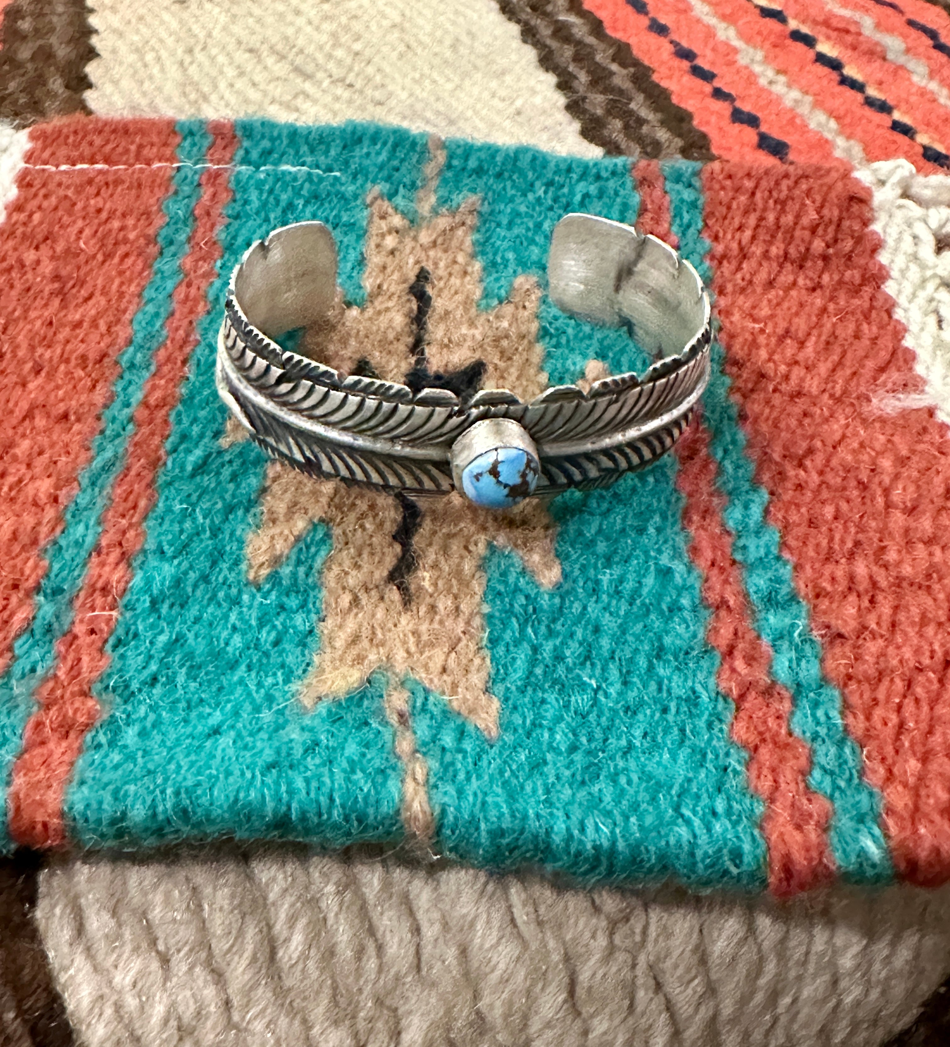 Handcrafted Golden Hills Turquoise & Sterling Silver Feather Cuff Bracelet