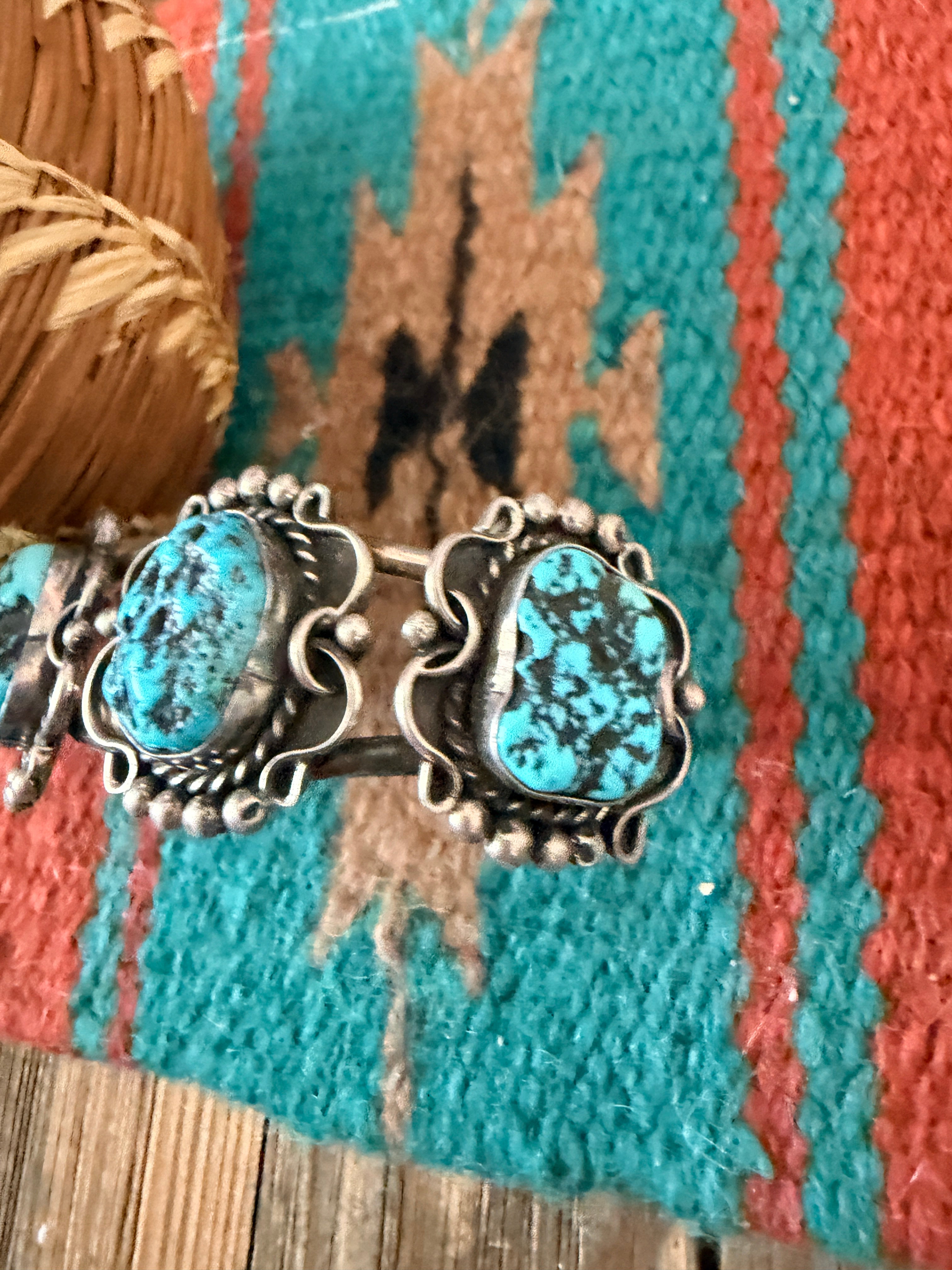 Handcrafted Old Pawn Sterling Silver & Kingman Turquoise Cuff Bracelet