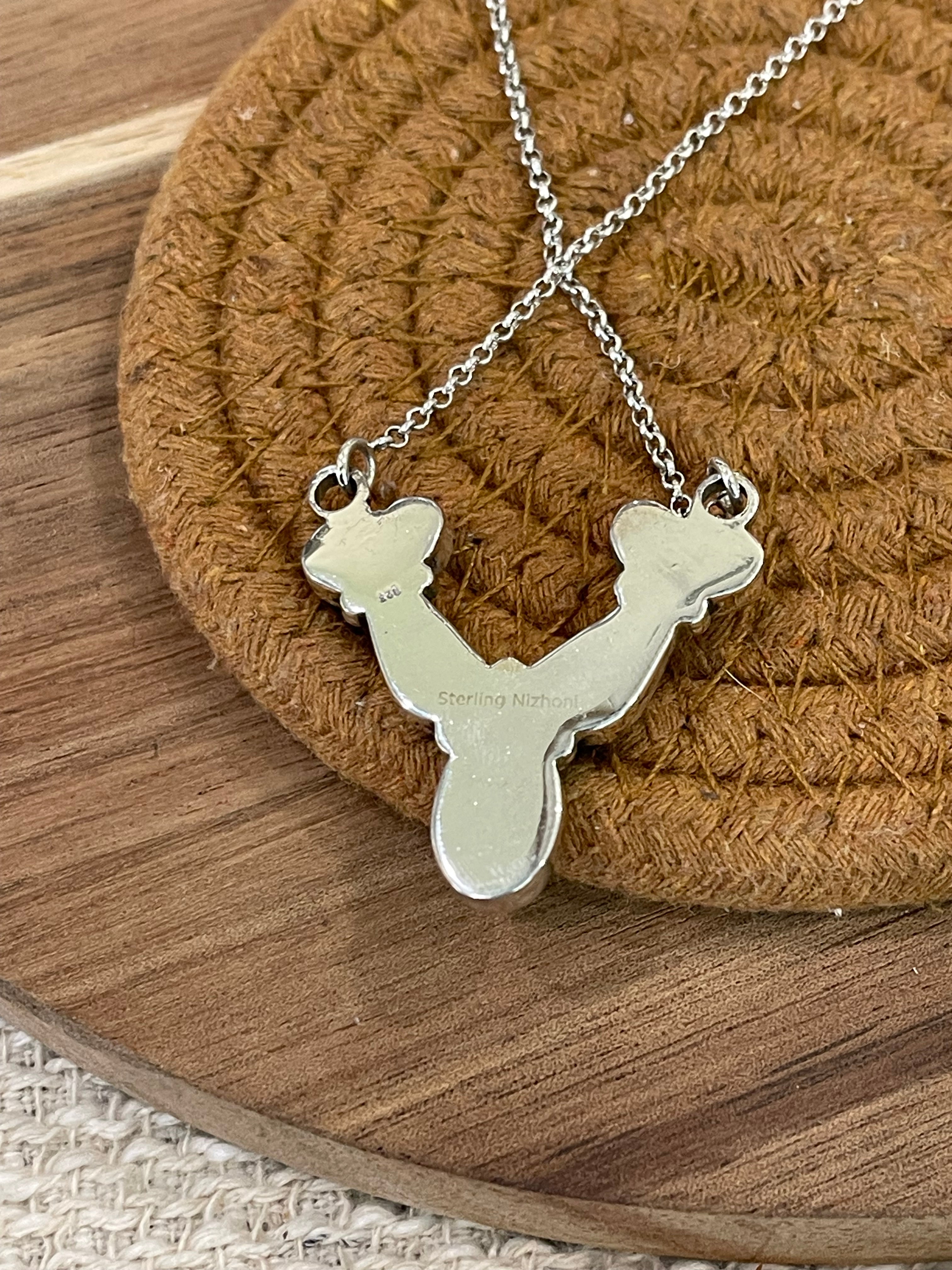 Handmade Sterling Silver, Golden Hills Turquoise & Coral Necklace Signed Nizhoni