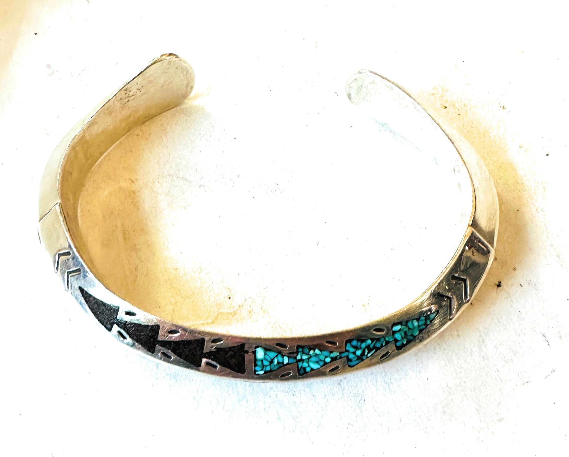 Old Pawn Navajo Sterling Silver, Coral & Turquoise Cuff Bracelet