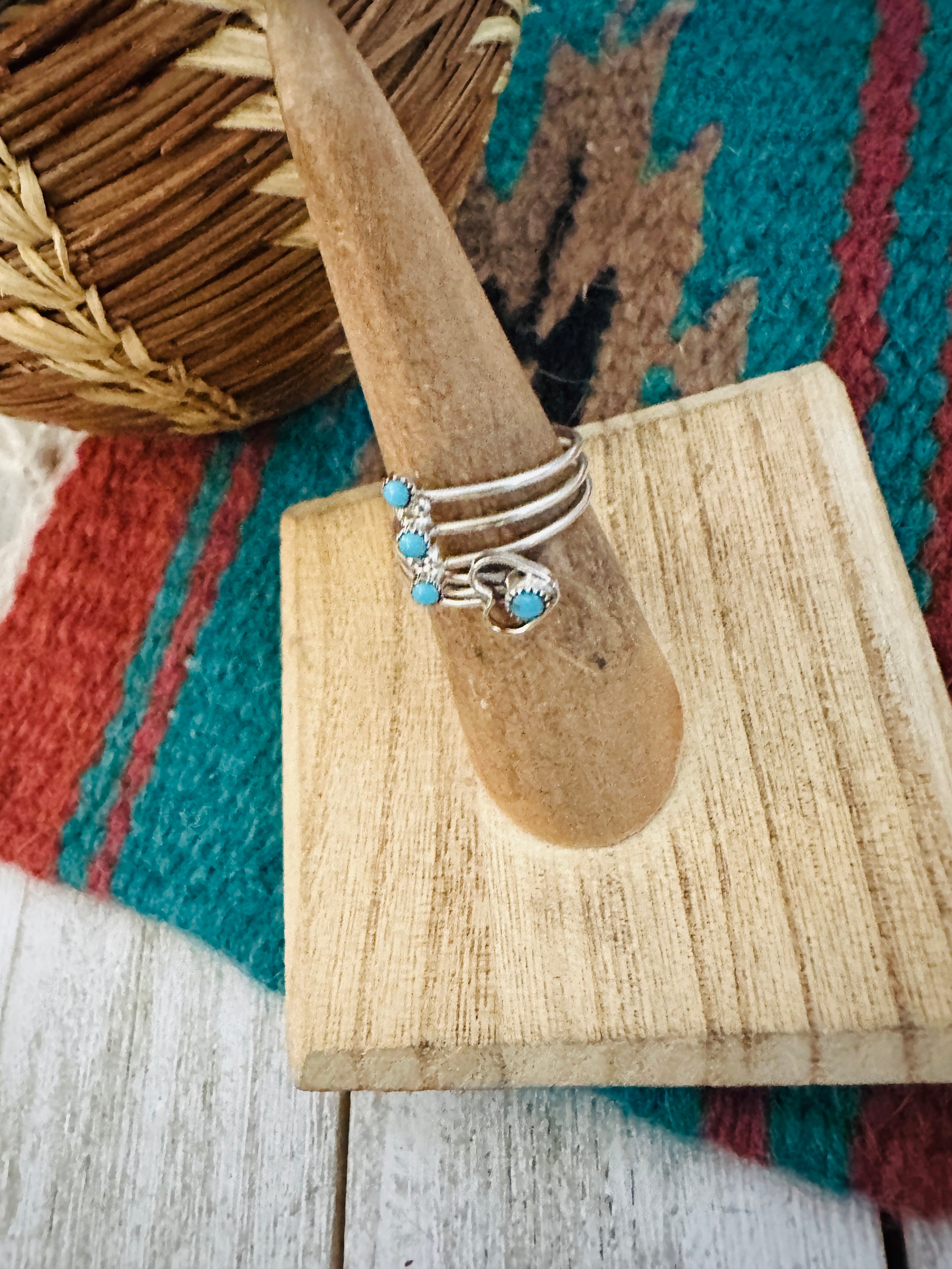 Zuni Turquoise & Sterling Silver Heart Adjustable Ring