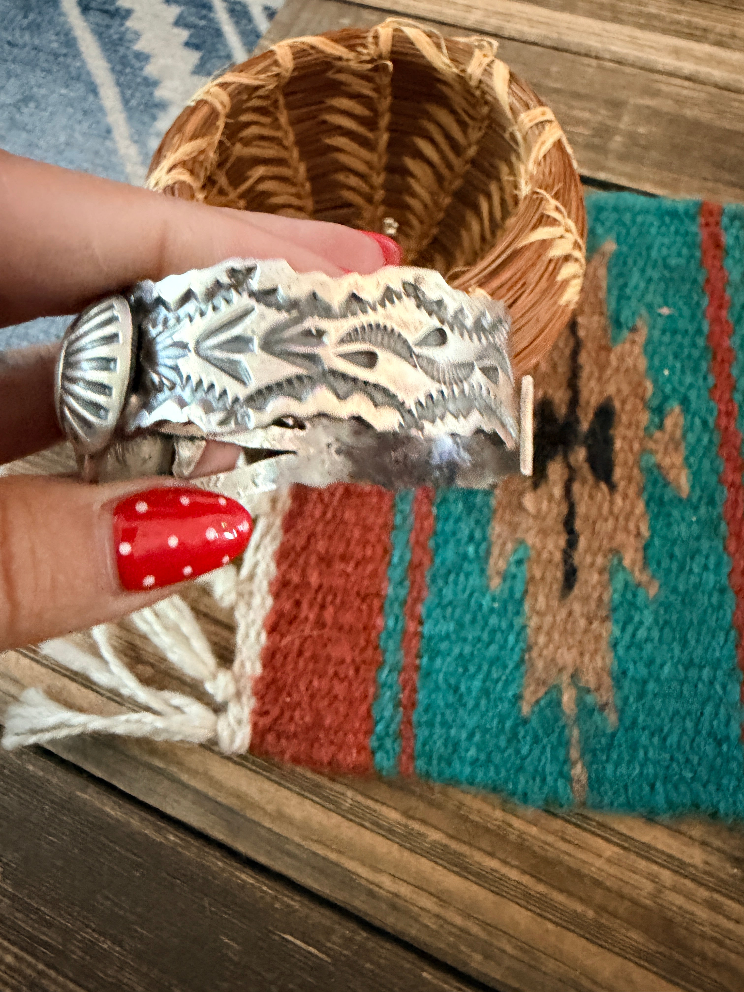 Handcrafted Turquoise & Sterling Silver Cuff Bracelet by Gilbert Tom