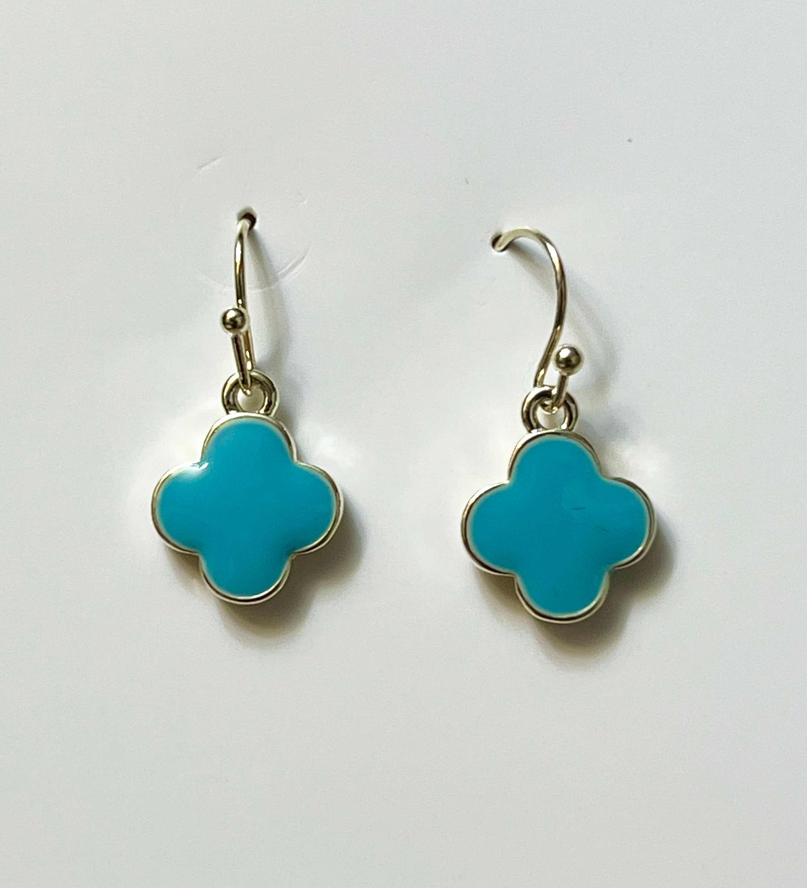 14k Gold Plated Small Turquoise Colored Clover Wire Earrings