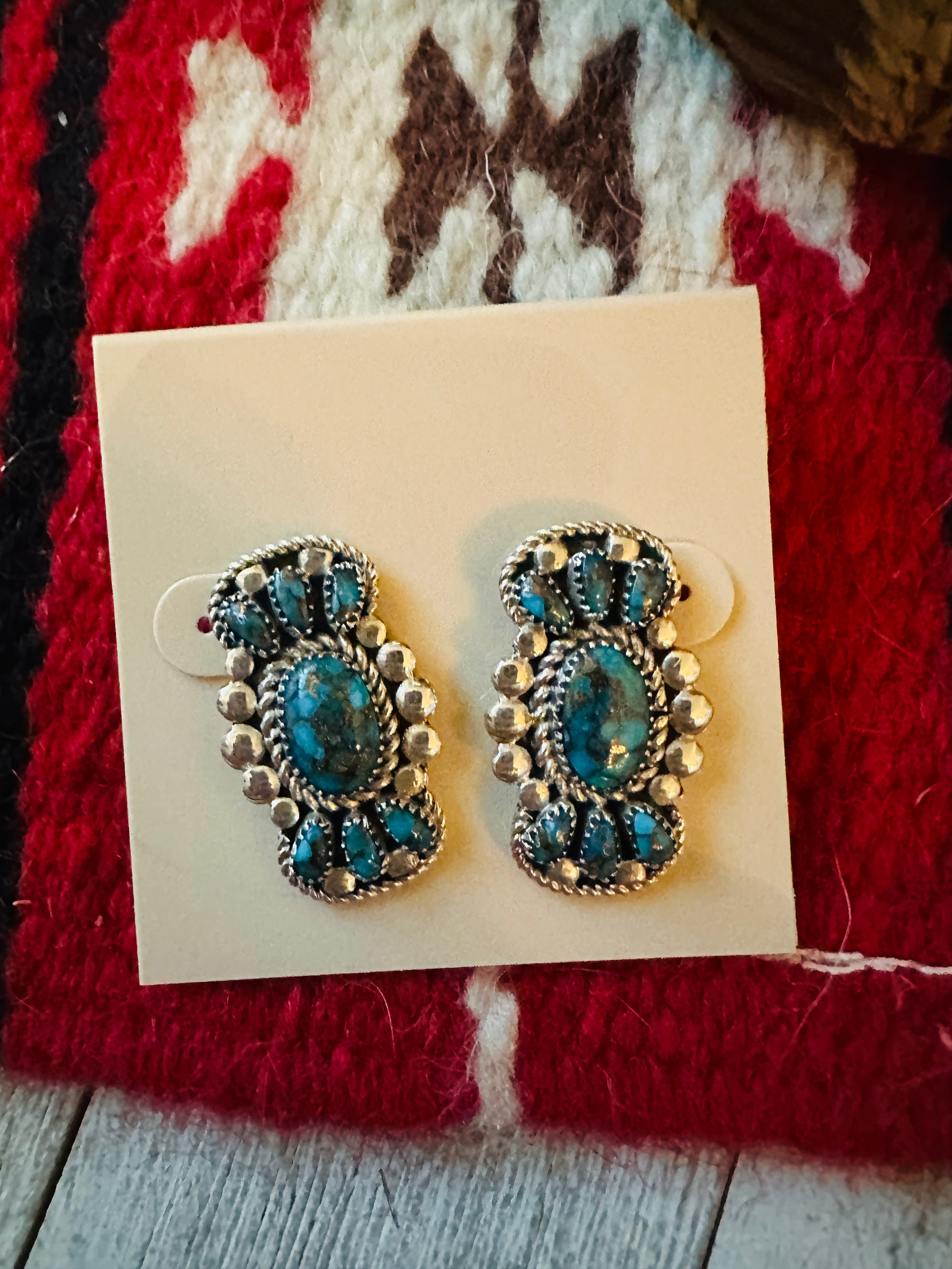 Navajo Kingman Web Turquoise & Sterling Silver Post Earrings