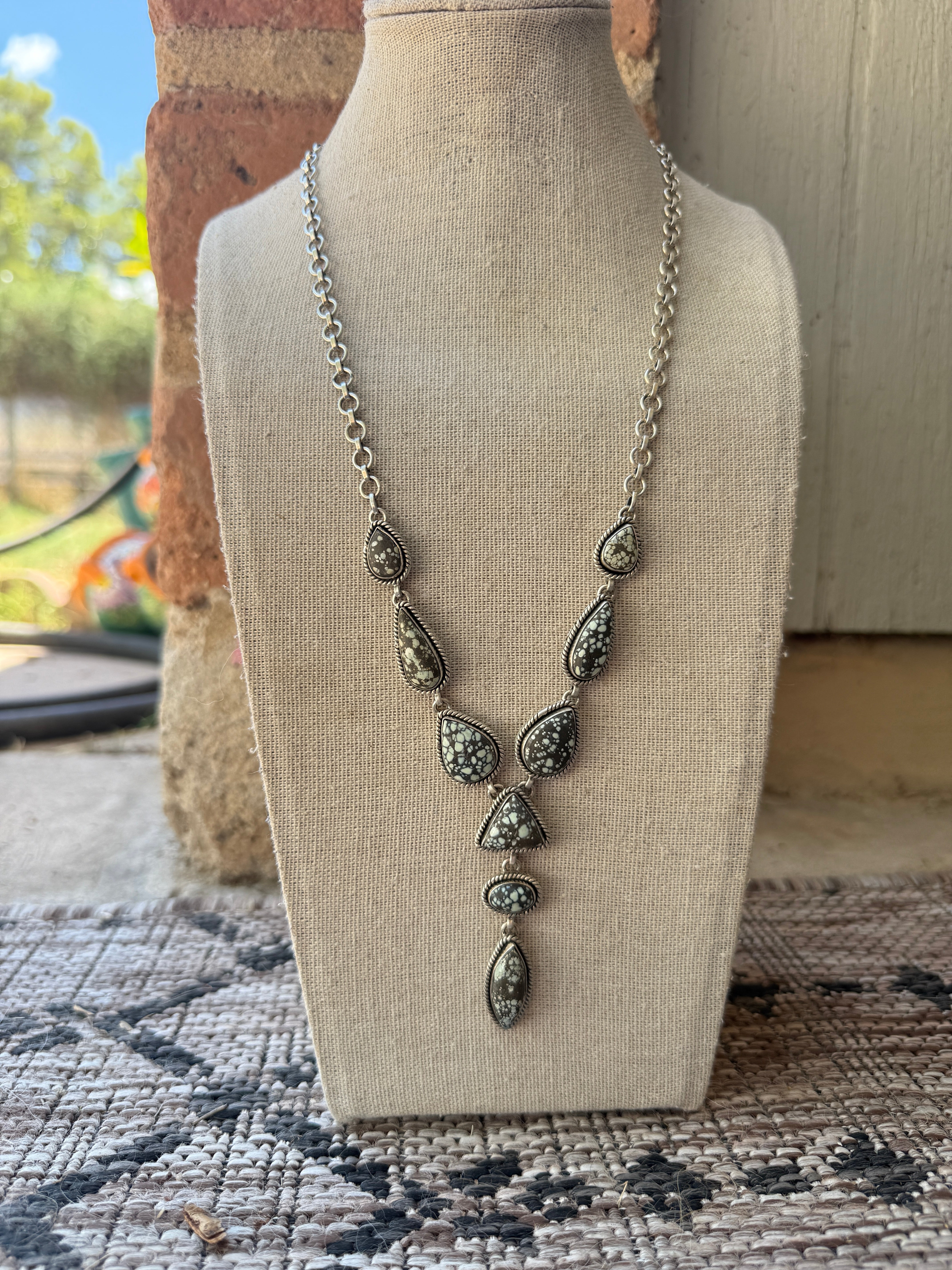 Handmade Sterling Silver Starfox Variscite Lariat Necklace Signed Nizhoni