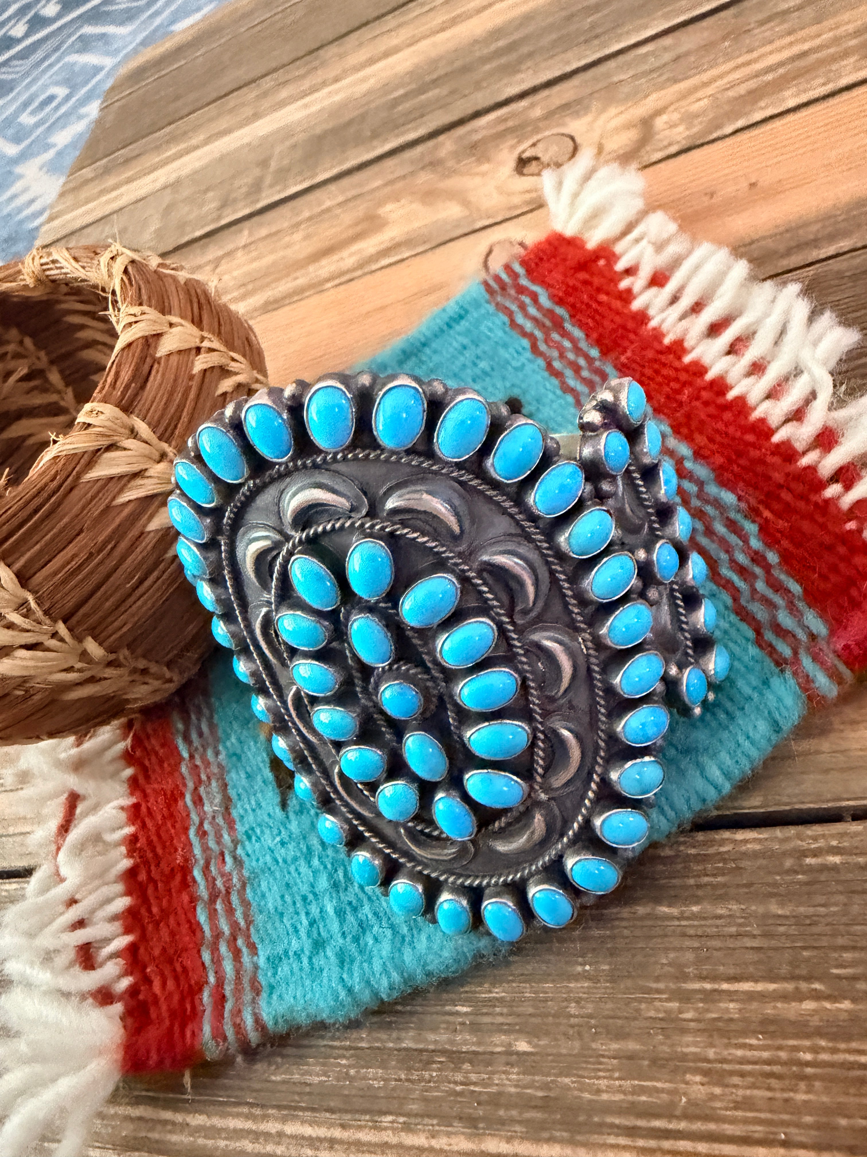 Handcrafted Sterling Silver & Turquoise Cluster Cuff Bracelet by Anthony Skeets