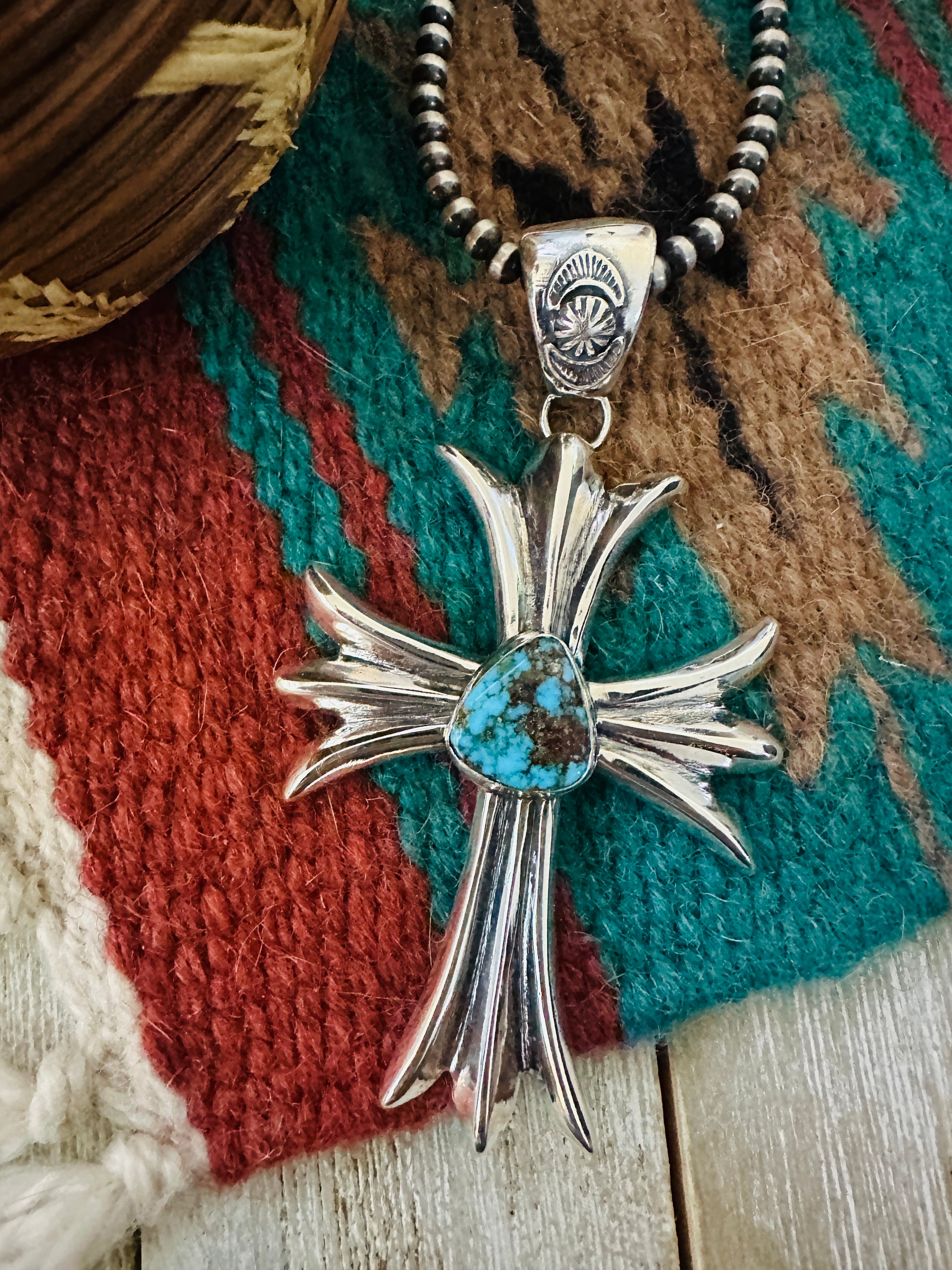 Handcrafted Sterling Silver & Turquoise Cross Pendant