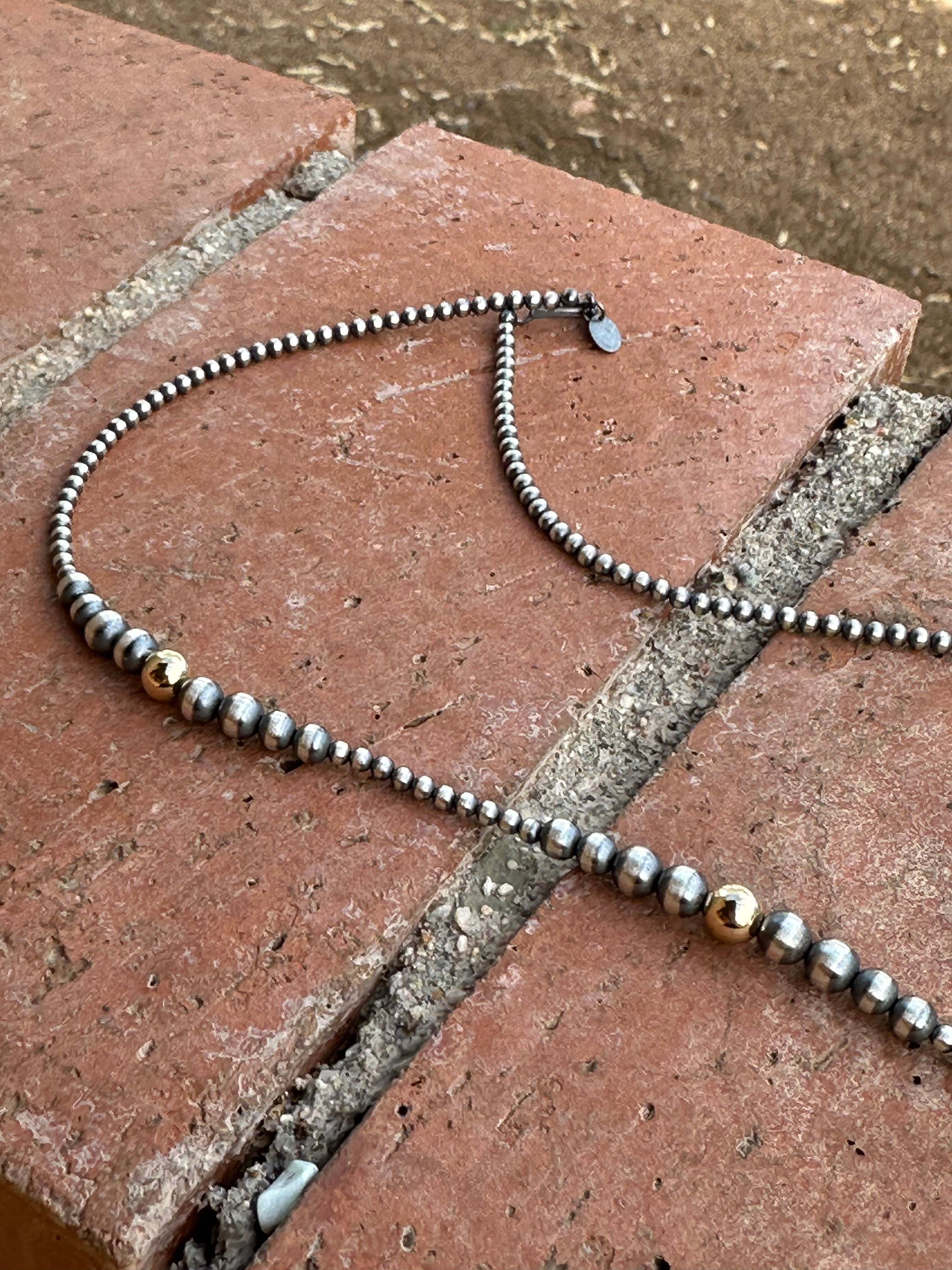 Navajo Sterling Silver & Gold Plated Beaded Necklace