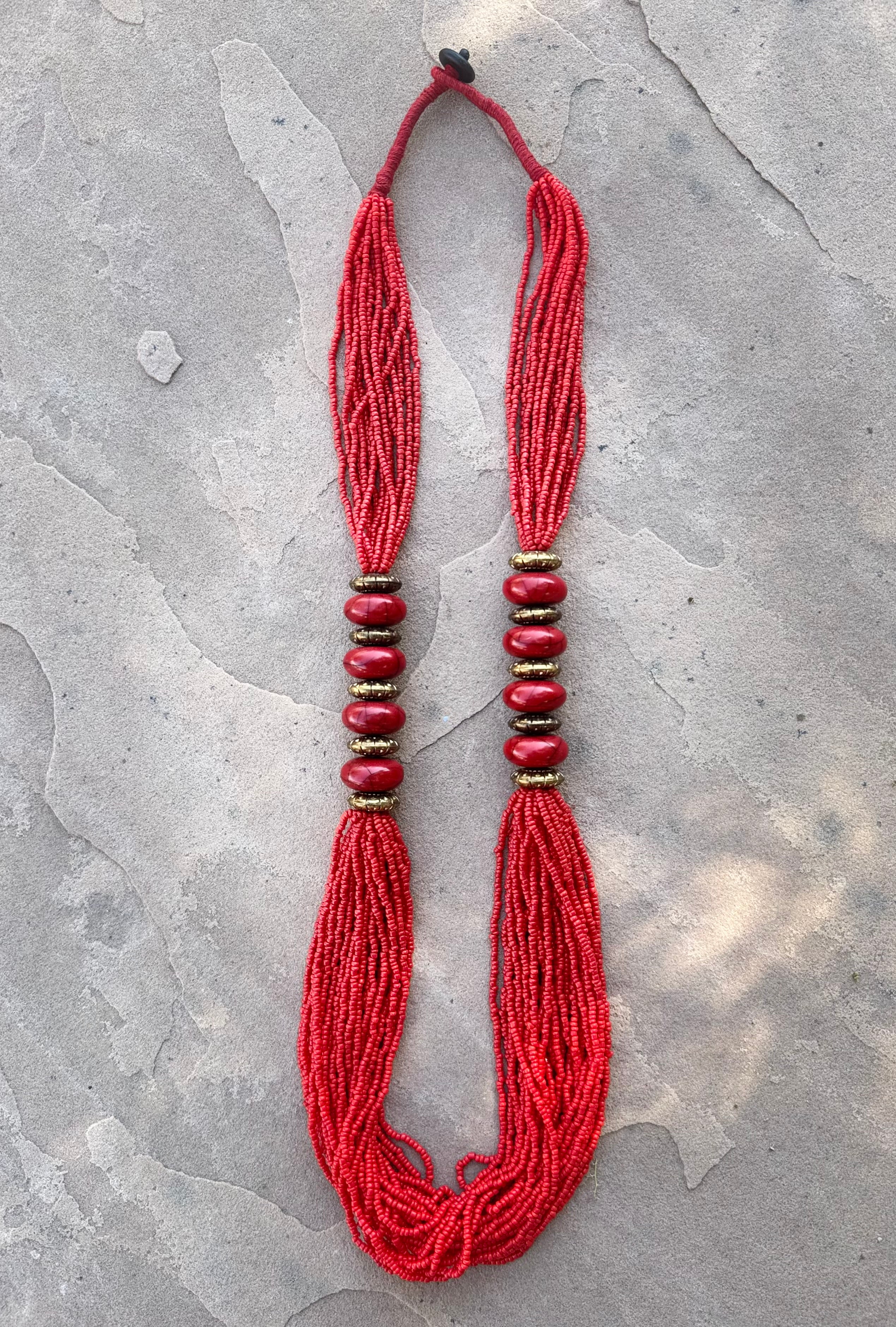 Red Beaded Strand Necklace