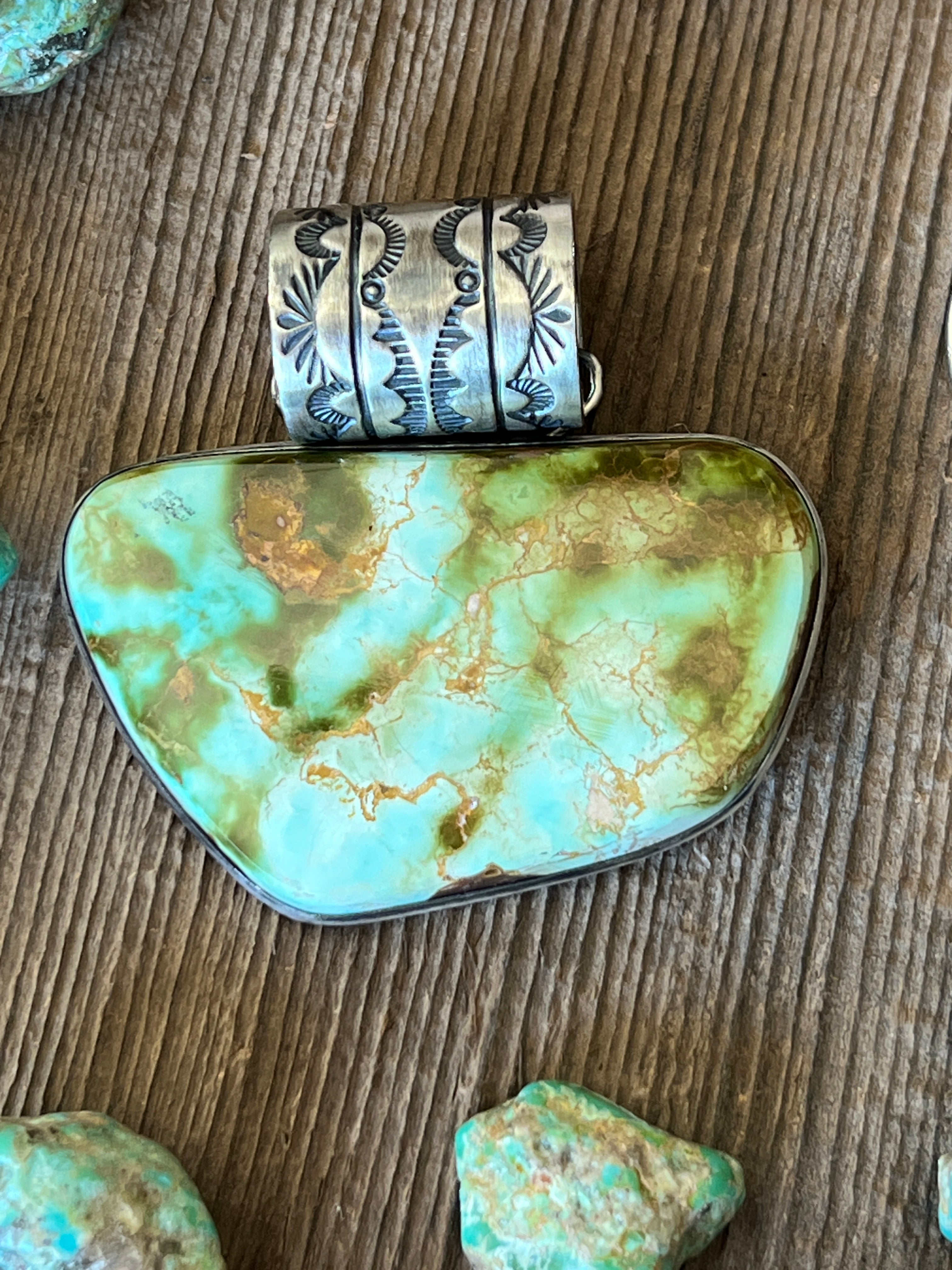 Handcrafted Sterling Silver and Royston Turquoise Solo Pendant by Angela Martin