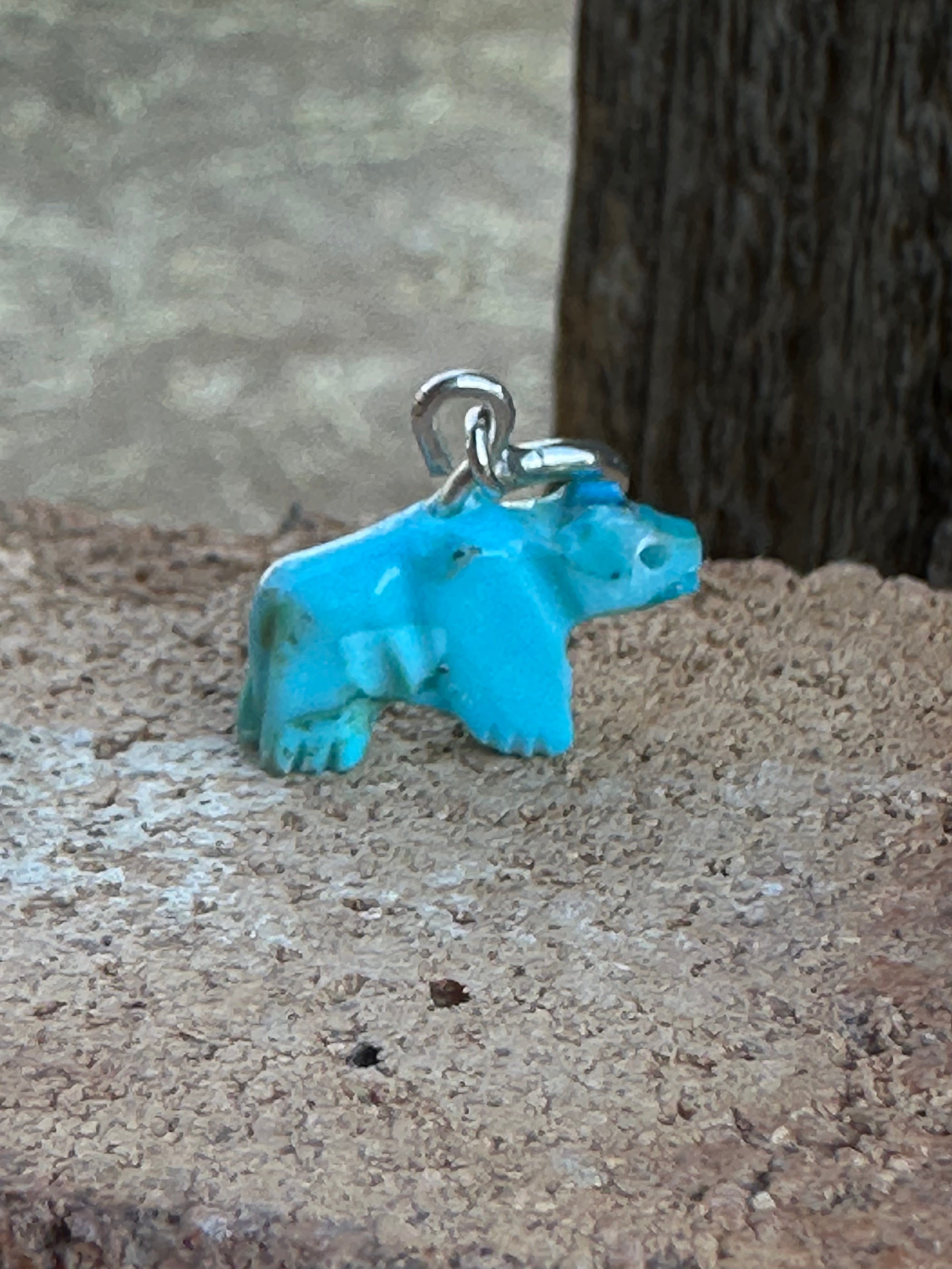 Zuni Hand Carved Turquoise Bear Charm