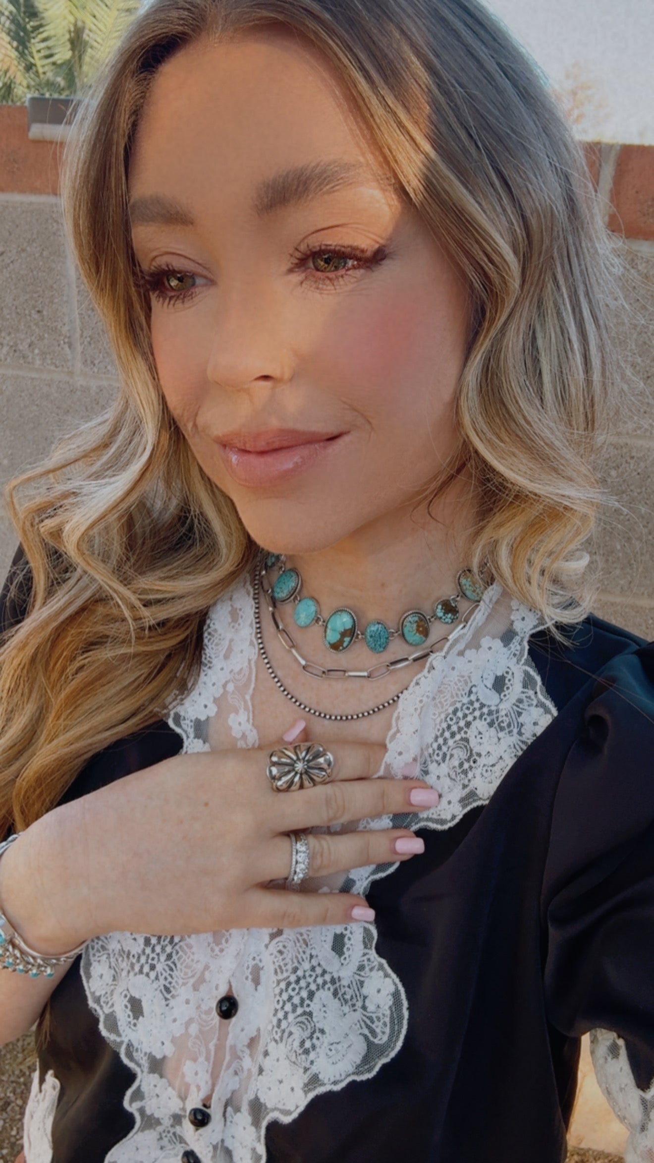 Handmade Sterling Silver Number 8 Turquoise Choker Necklace "Signed Nizhoni"