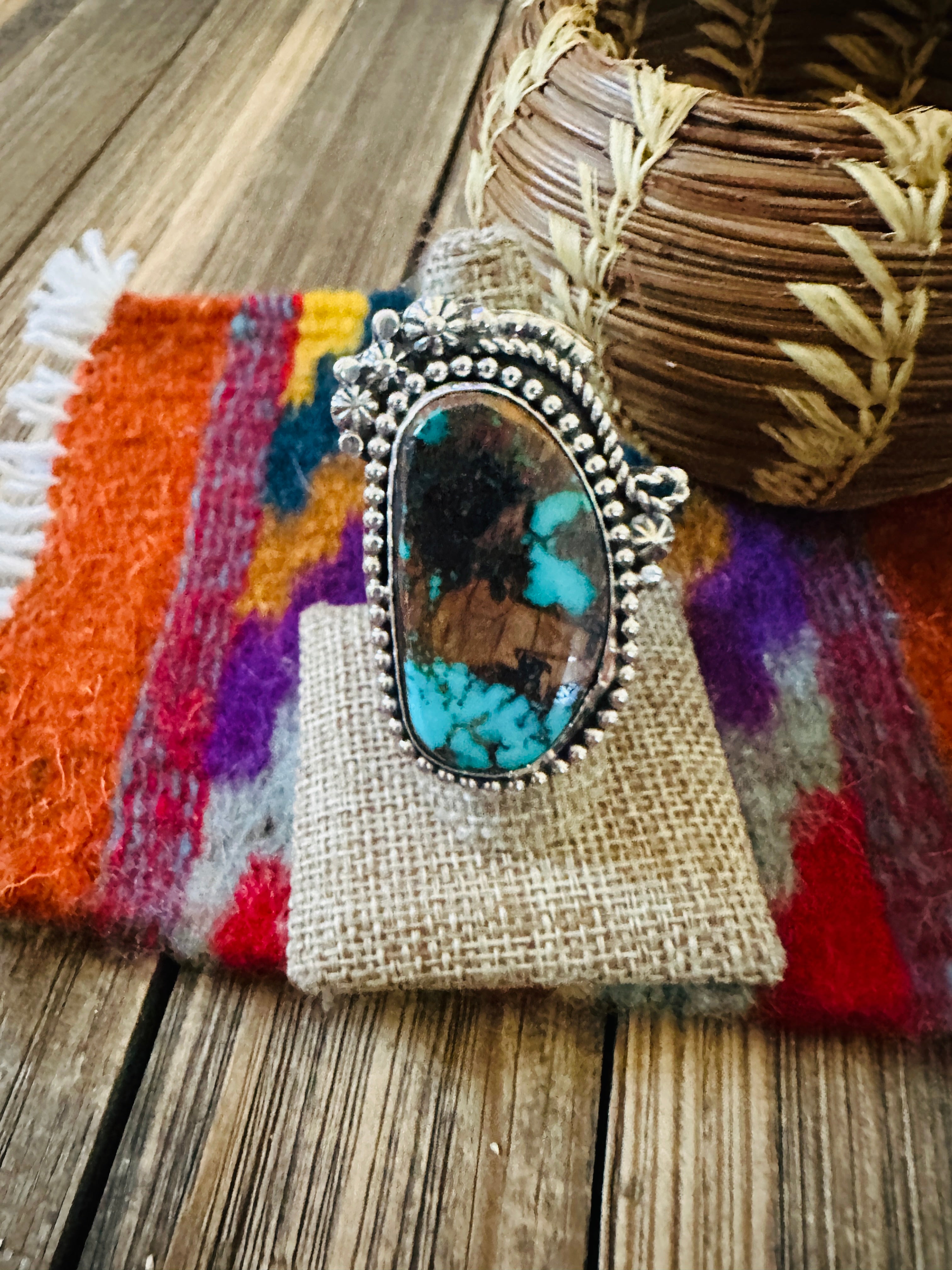 Handcrafted Turquoise & Sterling Silver Ring 8 by Rosella Paxson