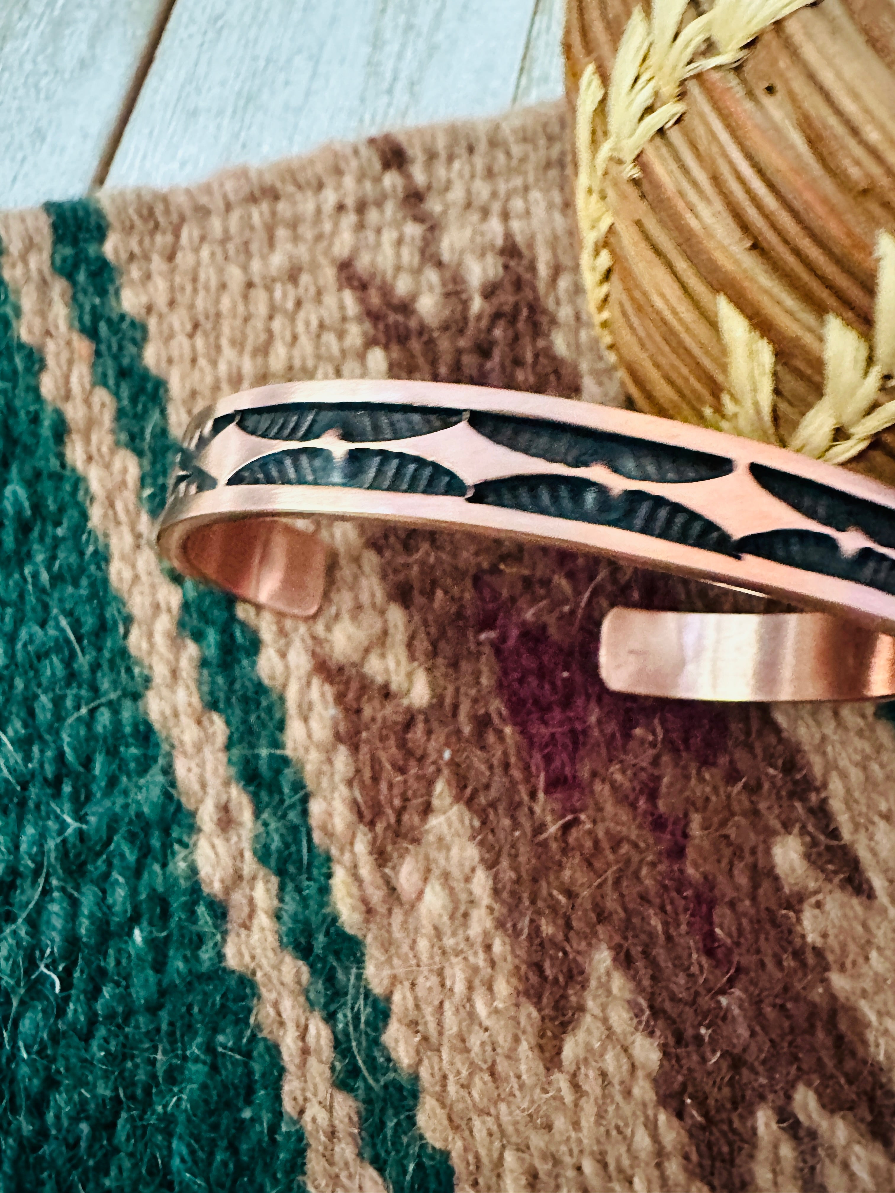 Navajo Hand Stamped Copper Cuff Bracelet