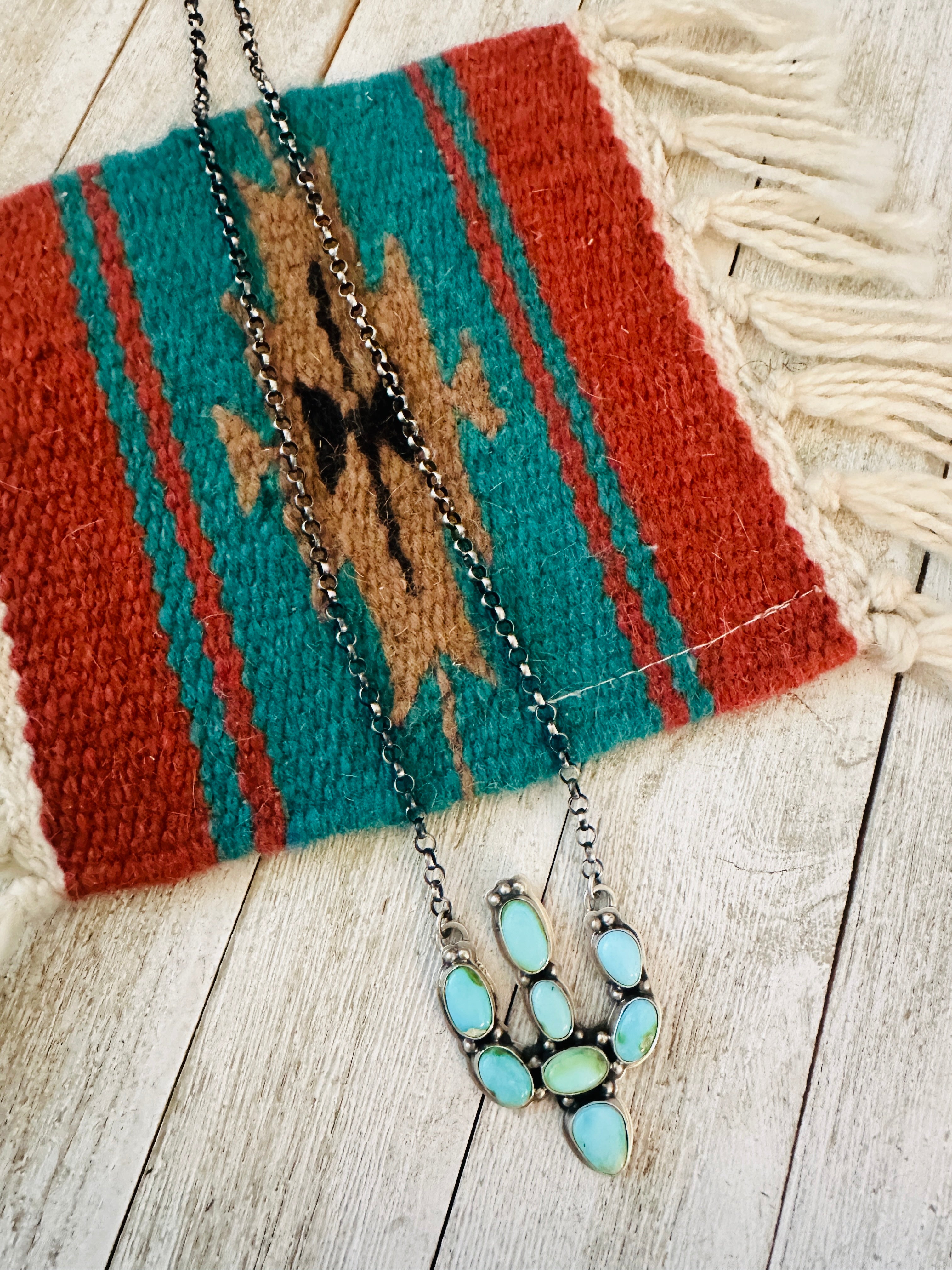 Handcrafted Sterling Silver & Turquoise Cactus Necklace by Emerson Thompson