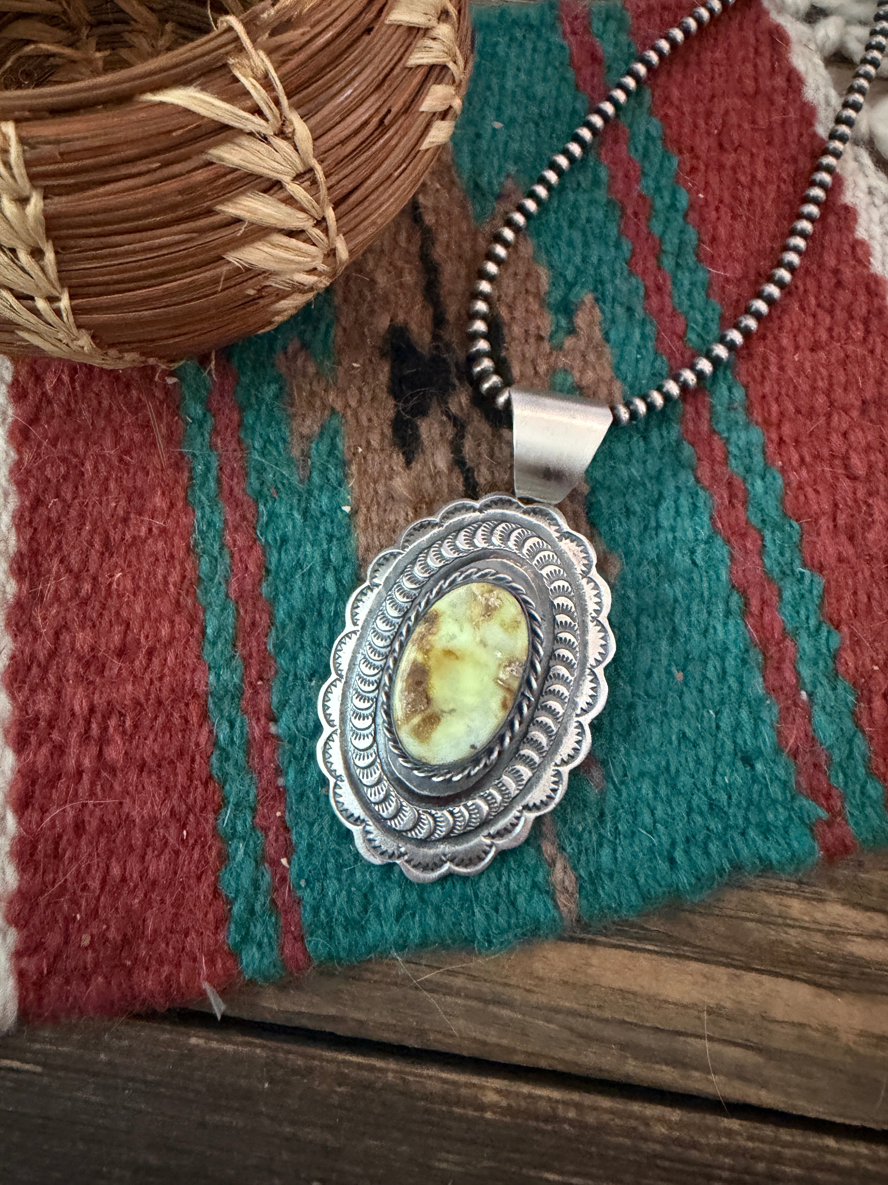 Handcrafted Sterling Silver & Palomino Turquoise Concho Pendant by Chimney Butte