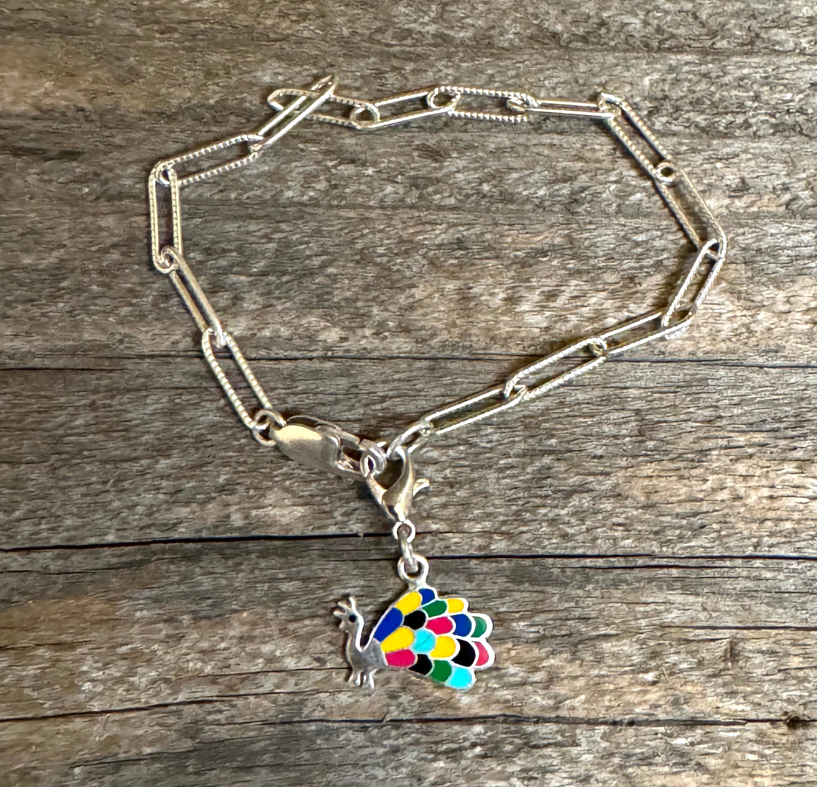Multicolored Peacock Sterling Silver Charm