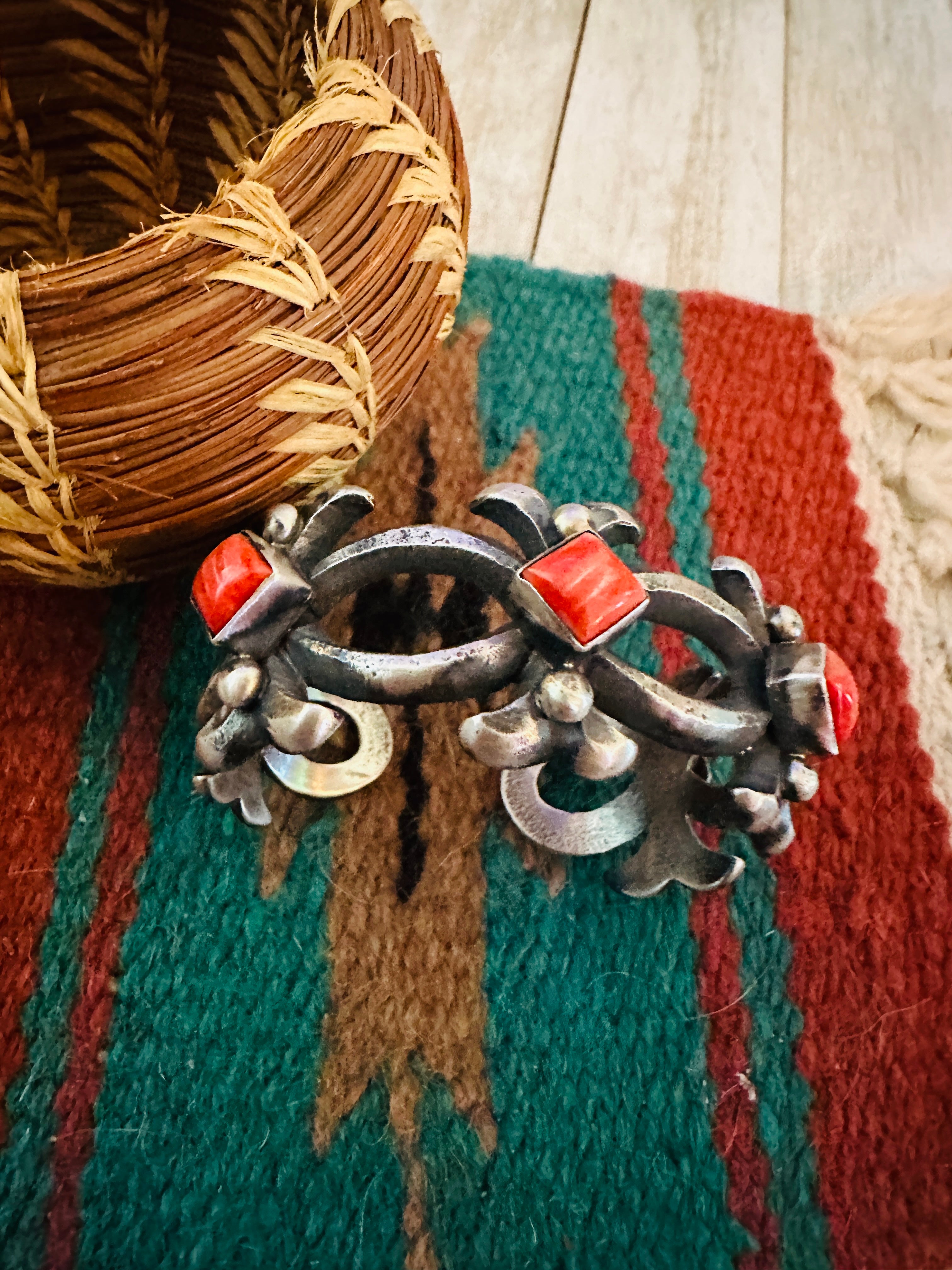 Handcrafted Spiny Oyster & Sterling Silver Cuff Bracelet by Chimney Butte