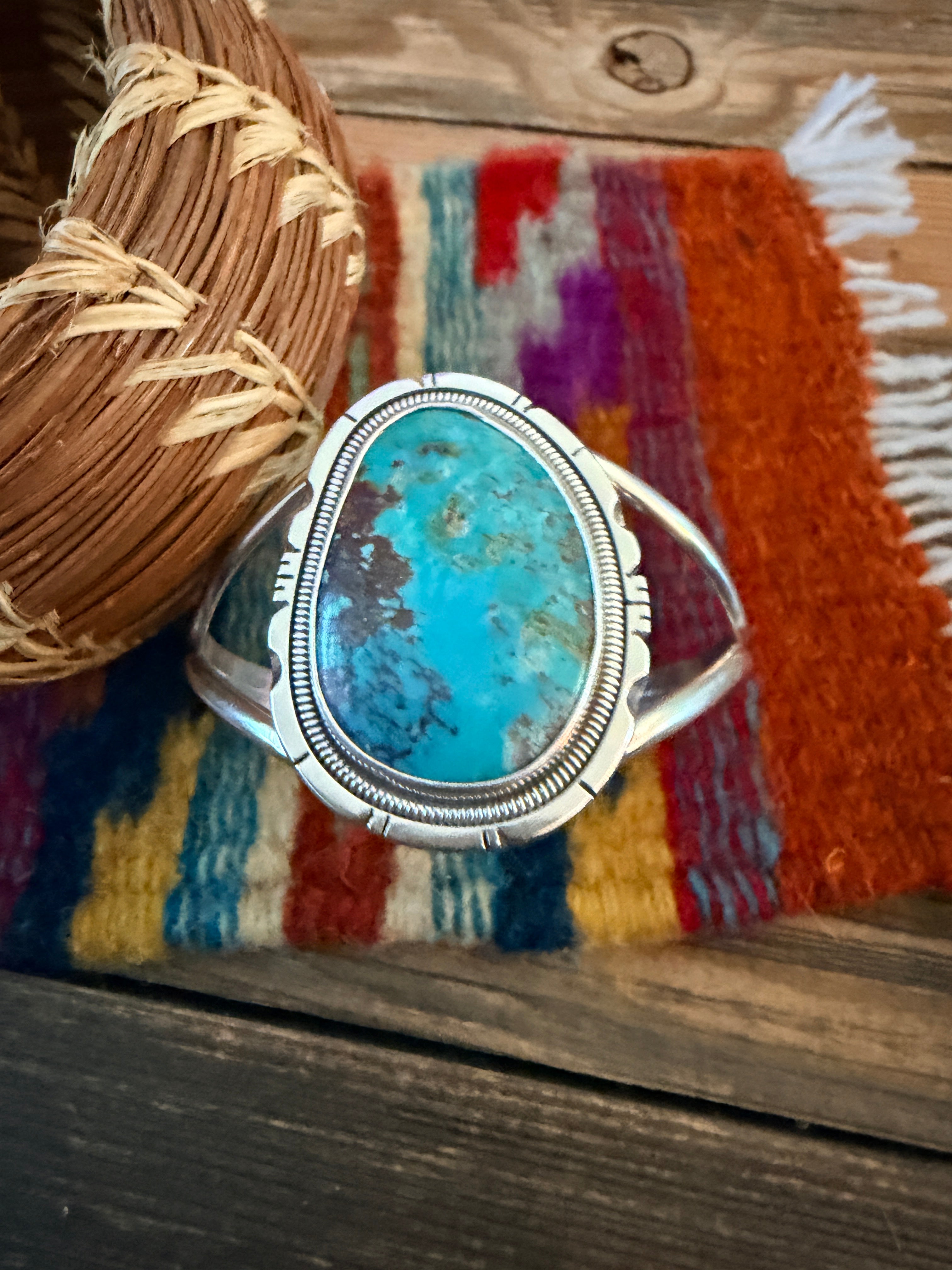 Handcrafted Sterling Silver & Turquoise Cuff Bracelet by Wydell Billie