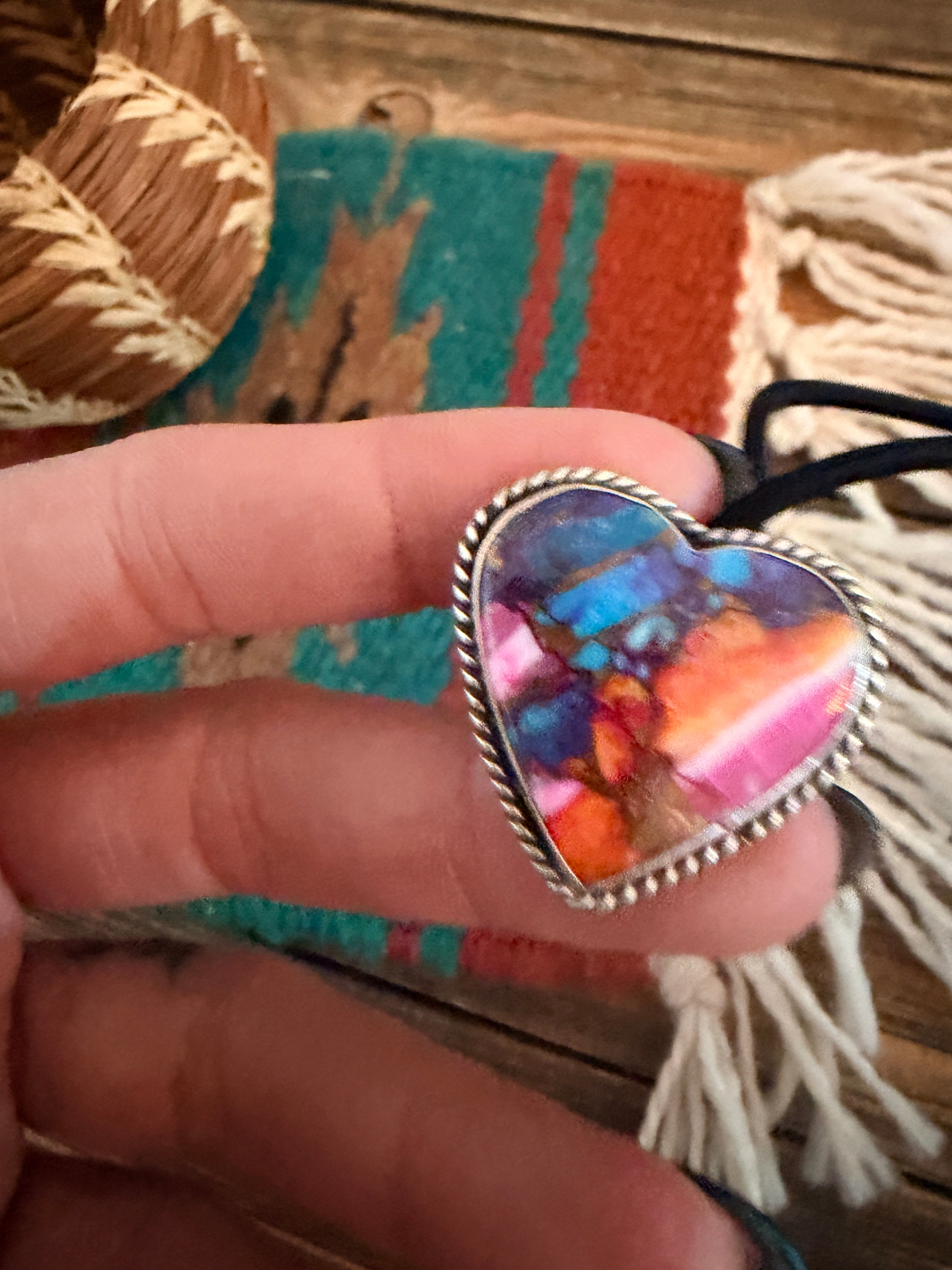 Handcrafted Pink Dream Mojave & Sterling Silver Heart Hair Tie Charm