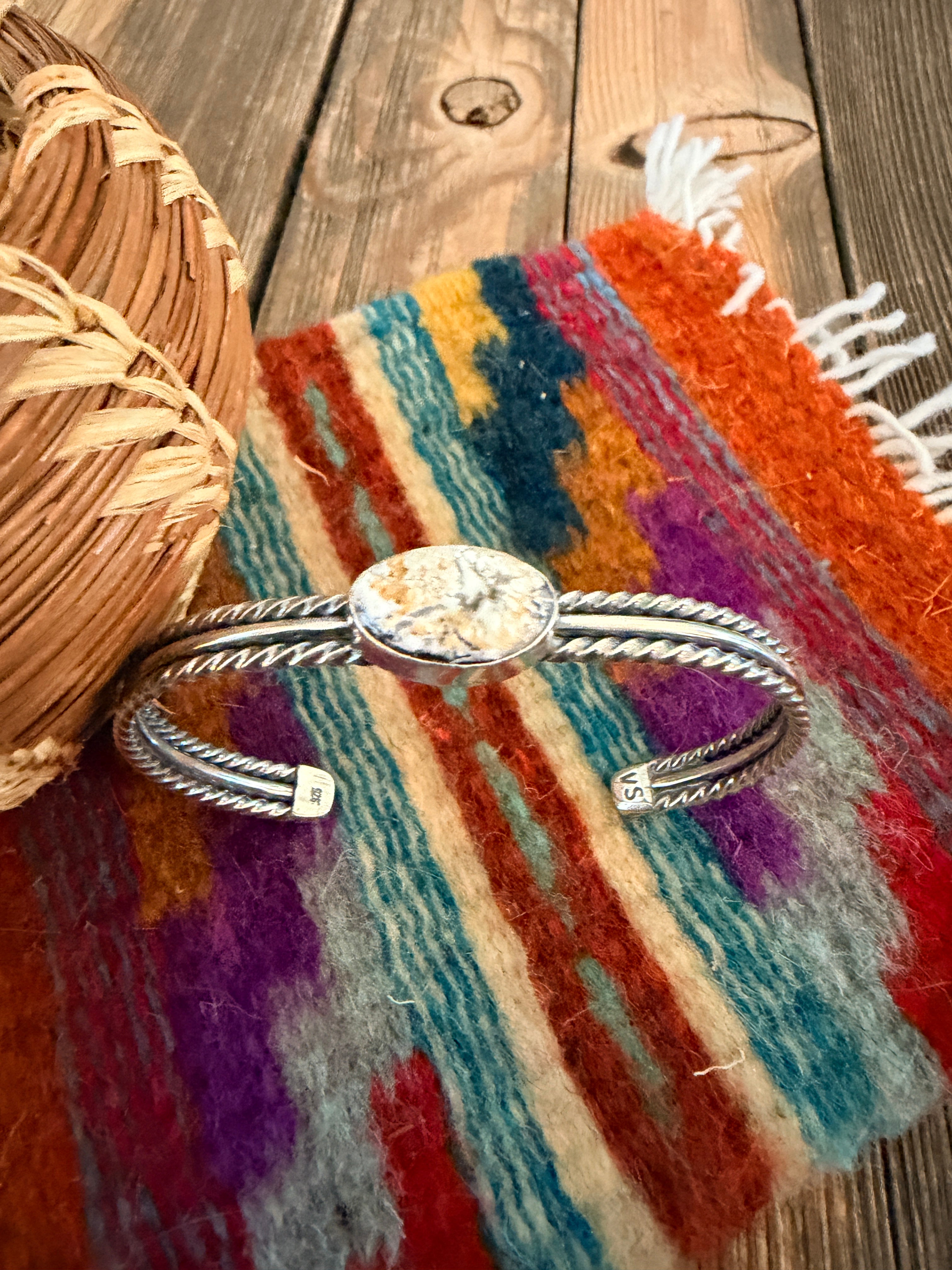 Handcrafted White Buffalo & Sterling Silver Cuff Bracelet