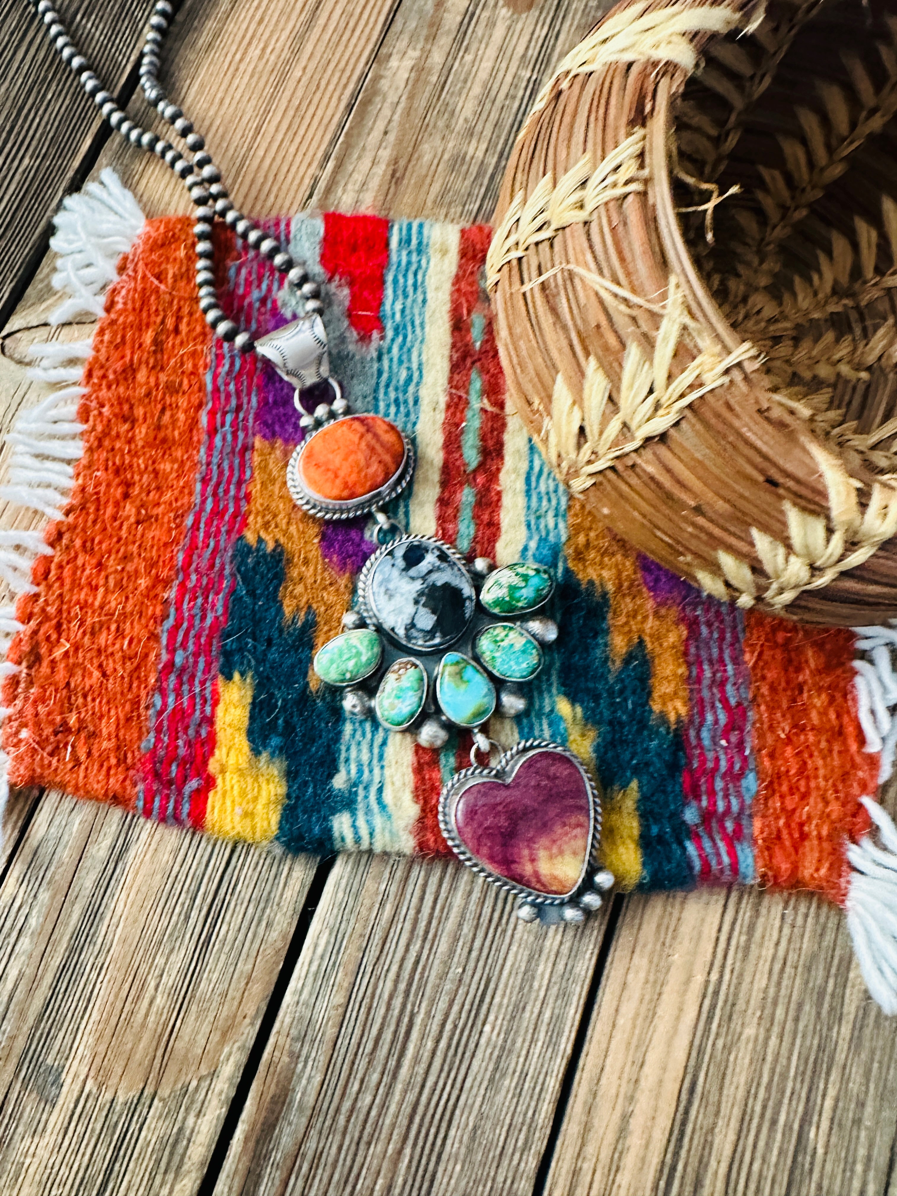 Handcrafted Sterling Silver and Multi Stone Cluster Pendant by Vicky Hicks