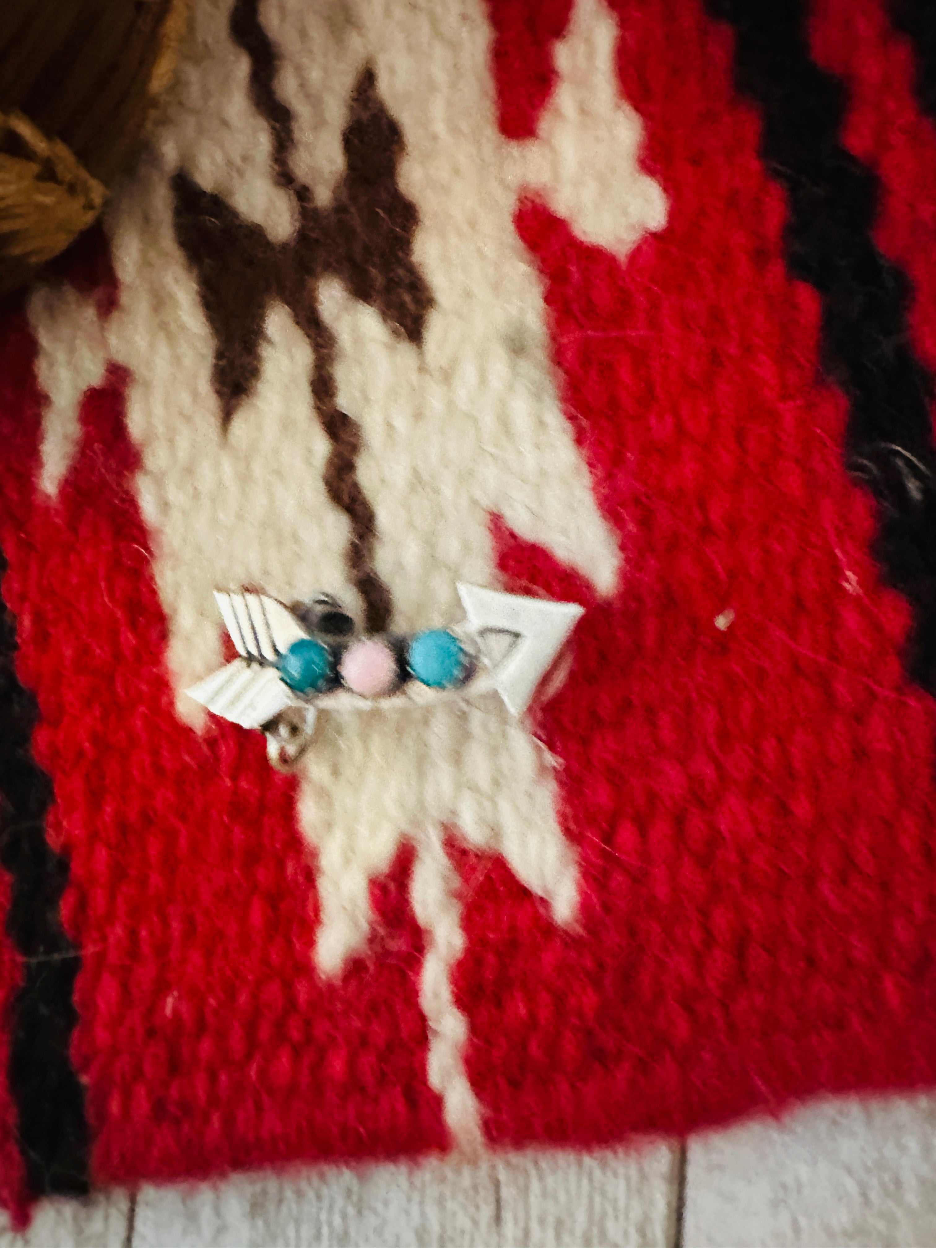 Navajo Turquoise, Queen Pink Conch & Sterling Silver Arrow Earring