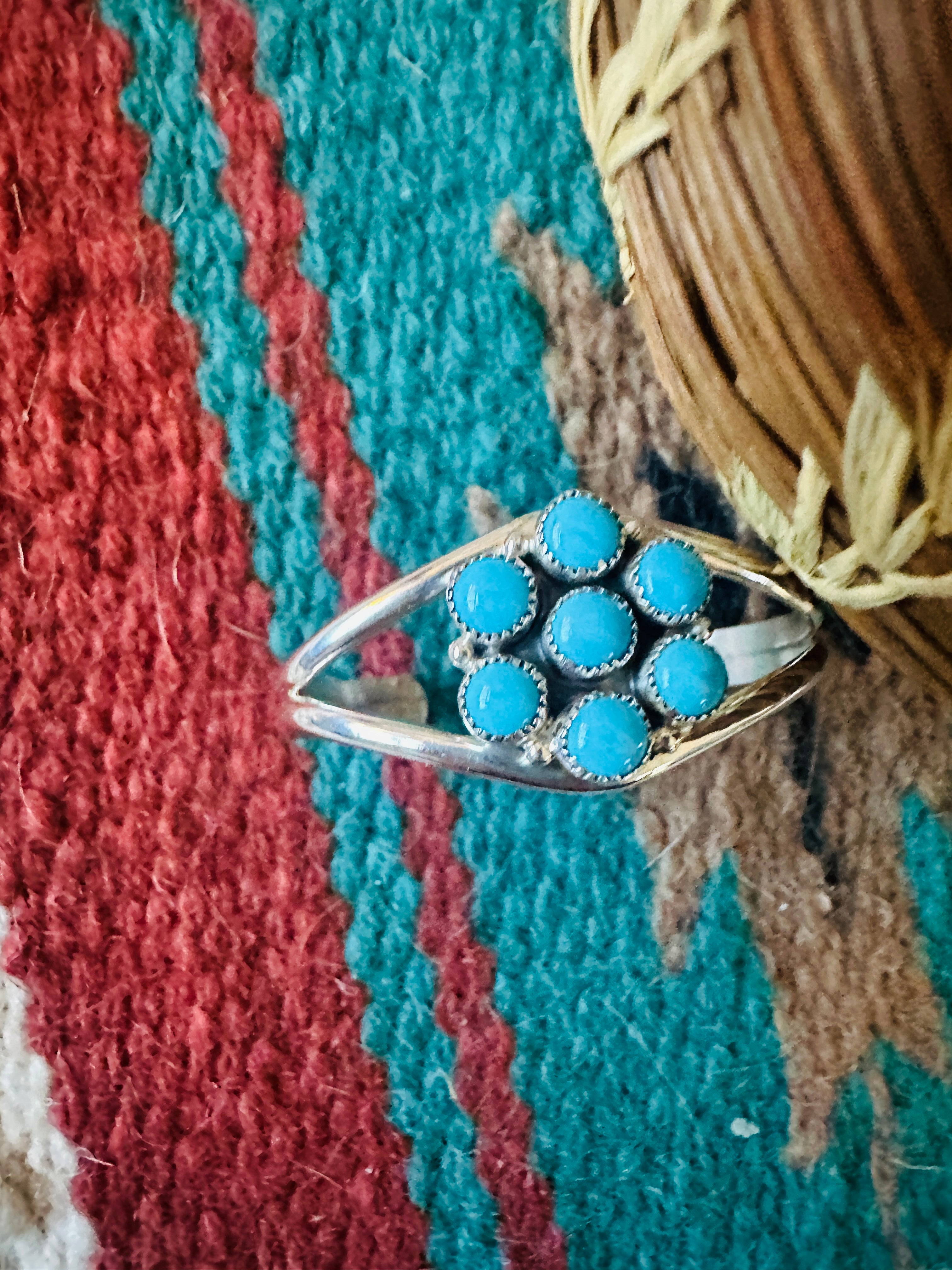 Navajo Sterling Silver & Turquoise Baby Cluster Cuff Bracelet