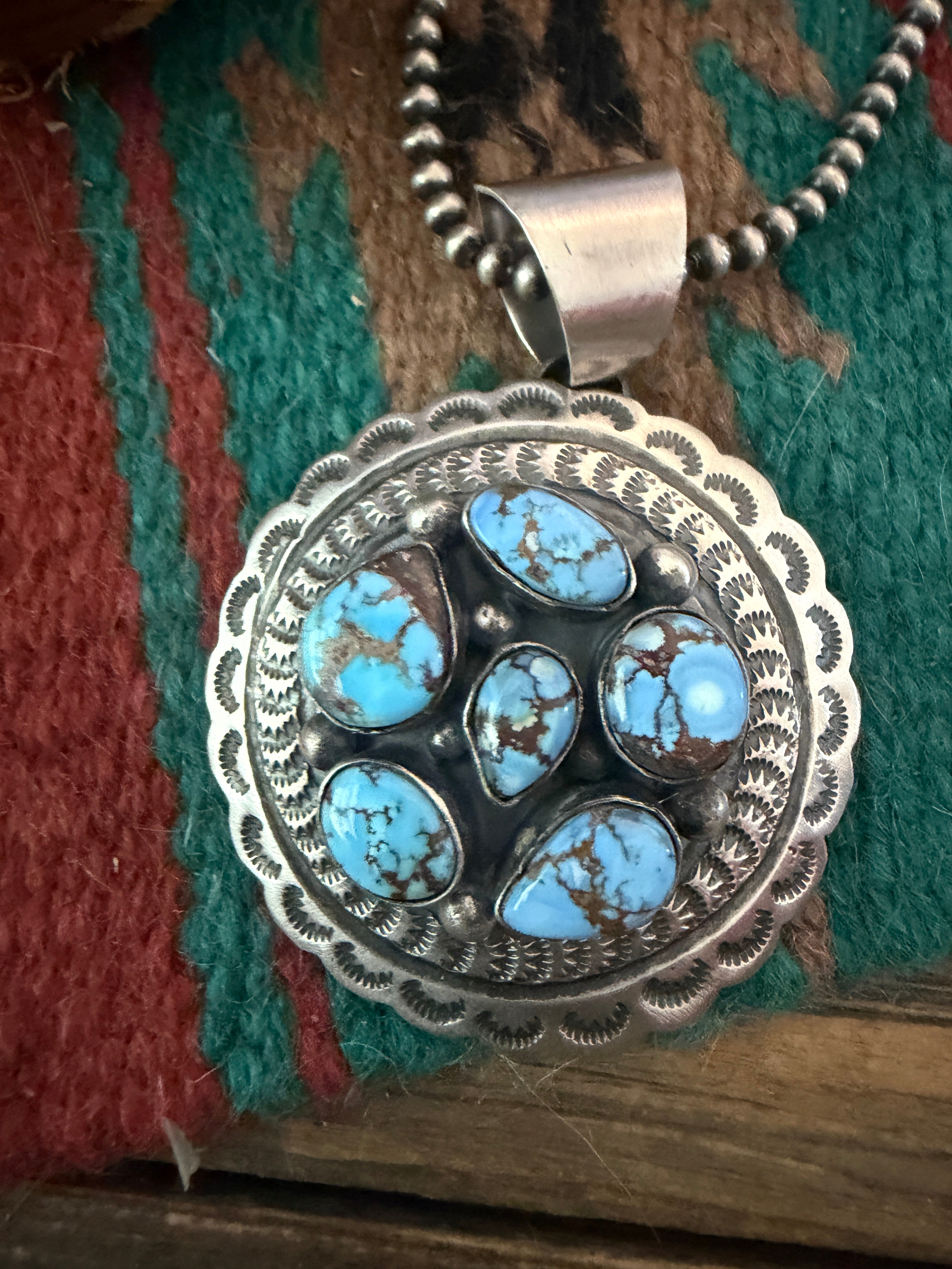 Handcrafted Sterling Silver & Golden Hills Turquoise Concho Pendant by Chimney Butte